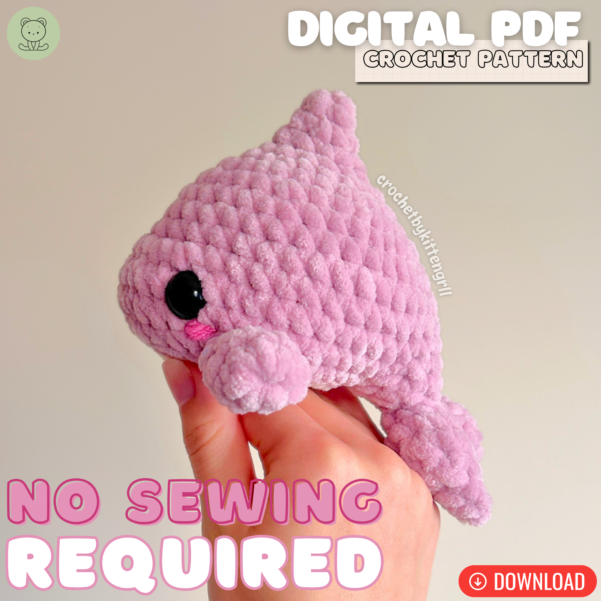 Mini No-Sew Dolphin DIGITAL PDF Crochet Pattern - 5 inch