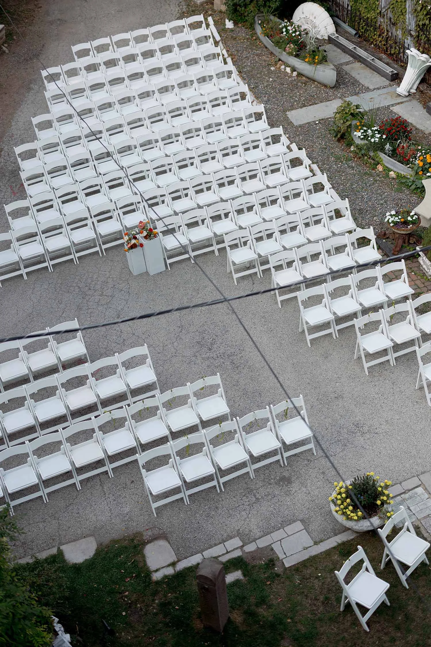 chairs set for outdoor ceremony at Salvage One in Chicago