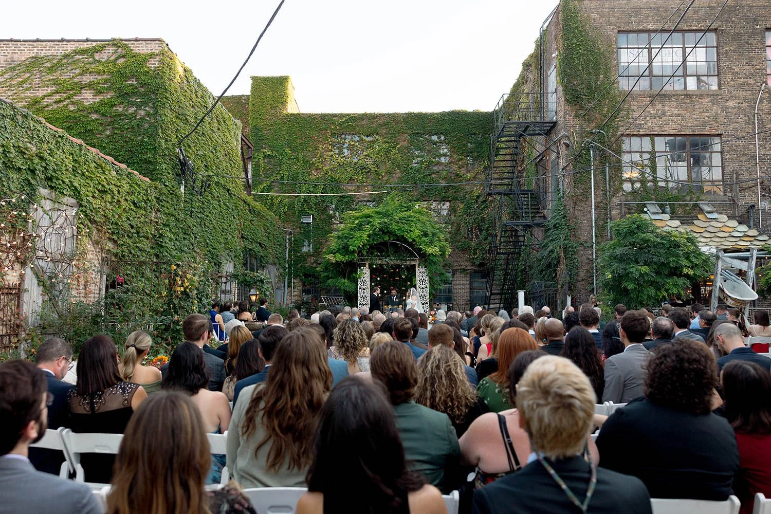 outdoor ceremony at Salvage One in Chicago