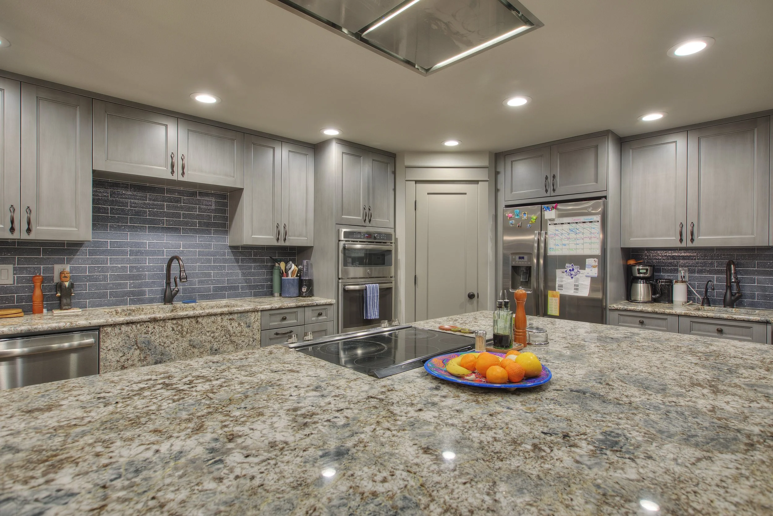 Close-up of a granite kitchen island countertop in a Puget Sound home remodel.