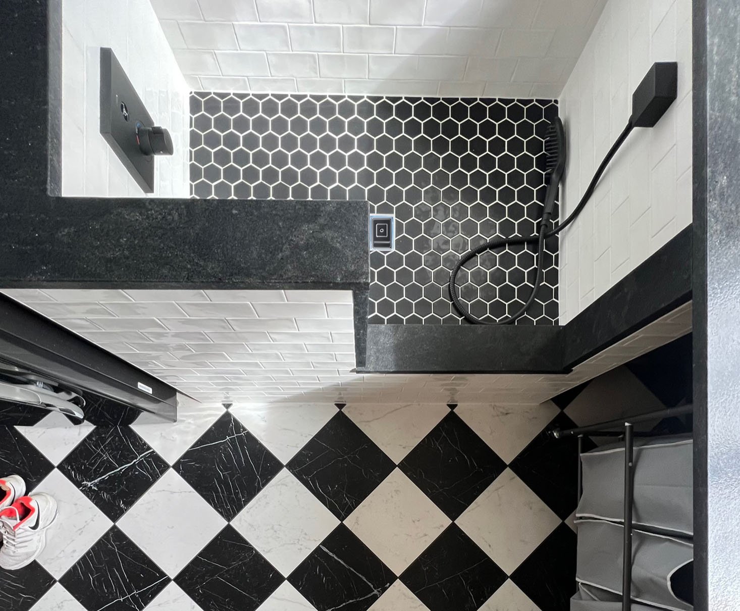 Dog shower, diamond flooring