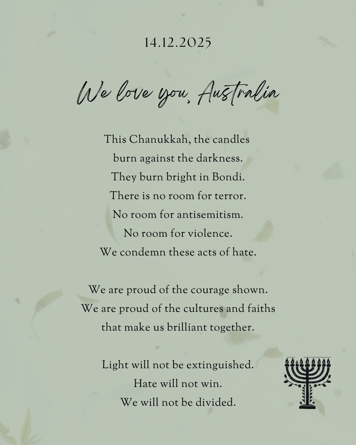 At a loss for words. But silence is not an option.
Light over hate. 

🤍