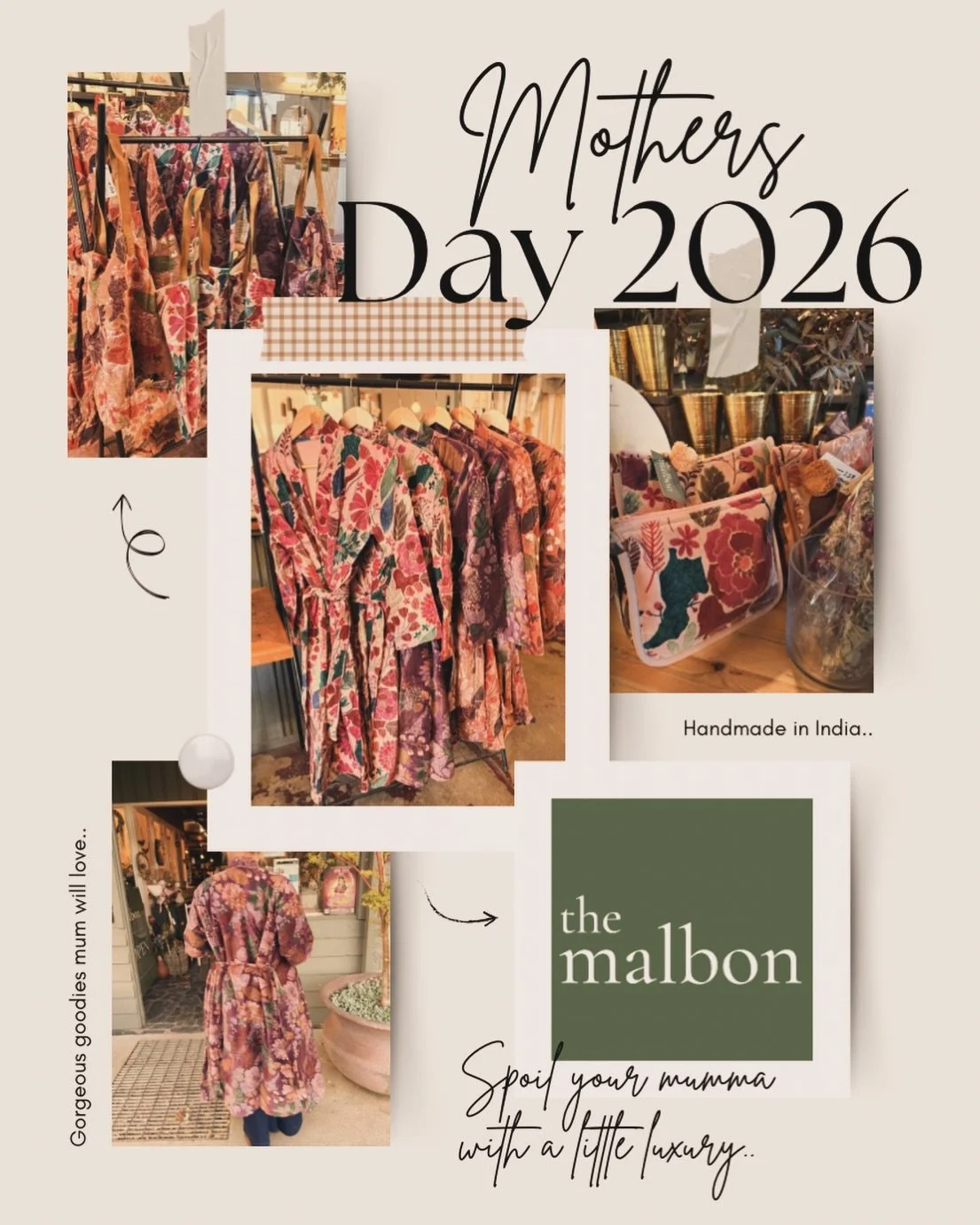 Moody velvets for the mums who deserve a little luxury.

Ethically handmade in India, our new velvet totes, makeup bags and gowns are the softest kind of spoil.

Wrap your mumma in something beautiful this Mother&rsquo;s Day.

#themalbonbungendore #m