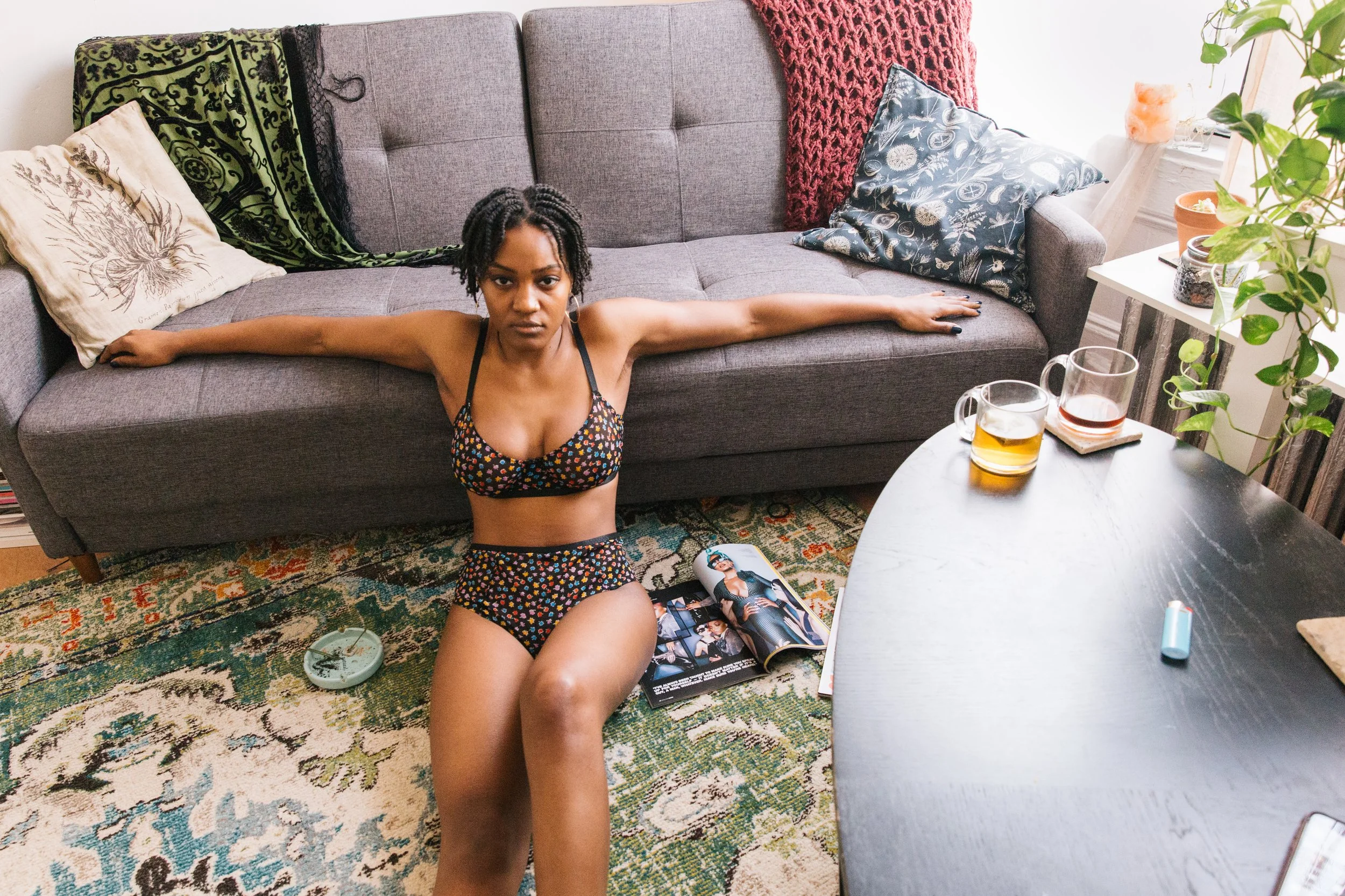 woman in loungewear in living room
