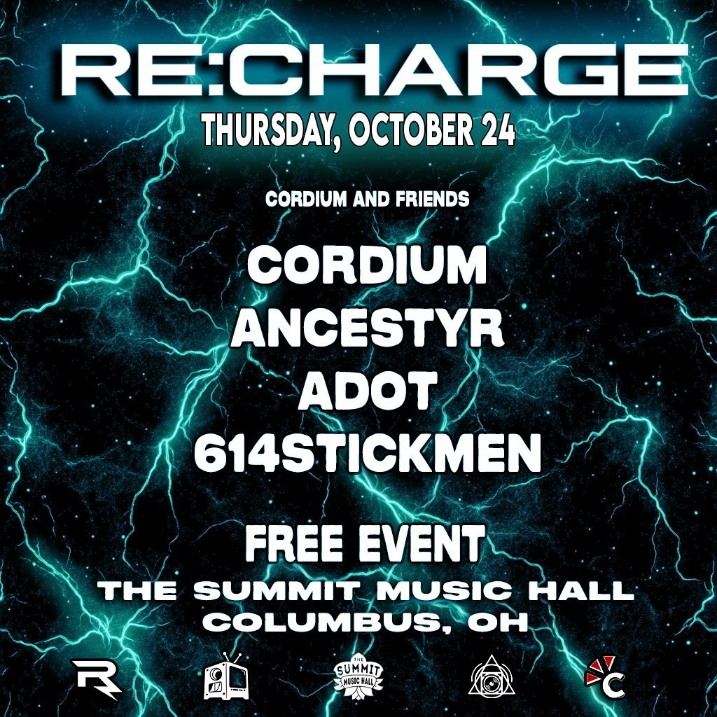 CORDIUM &amp; Friends @ Recharge 10/24‼️

stoked to be back with @alchemy_sessions this month, bringing some of my good friends out for a proper night of bangers and vibes

@ancestyr 
@adotwav 
@614stickmen 

#Recharge #CORDIUMandFriends #popout