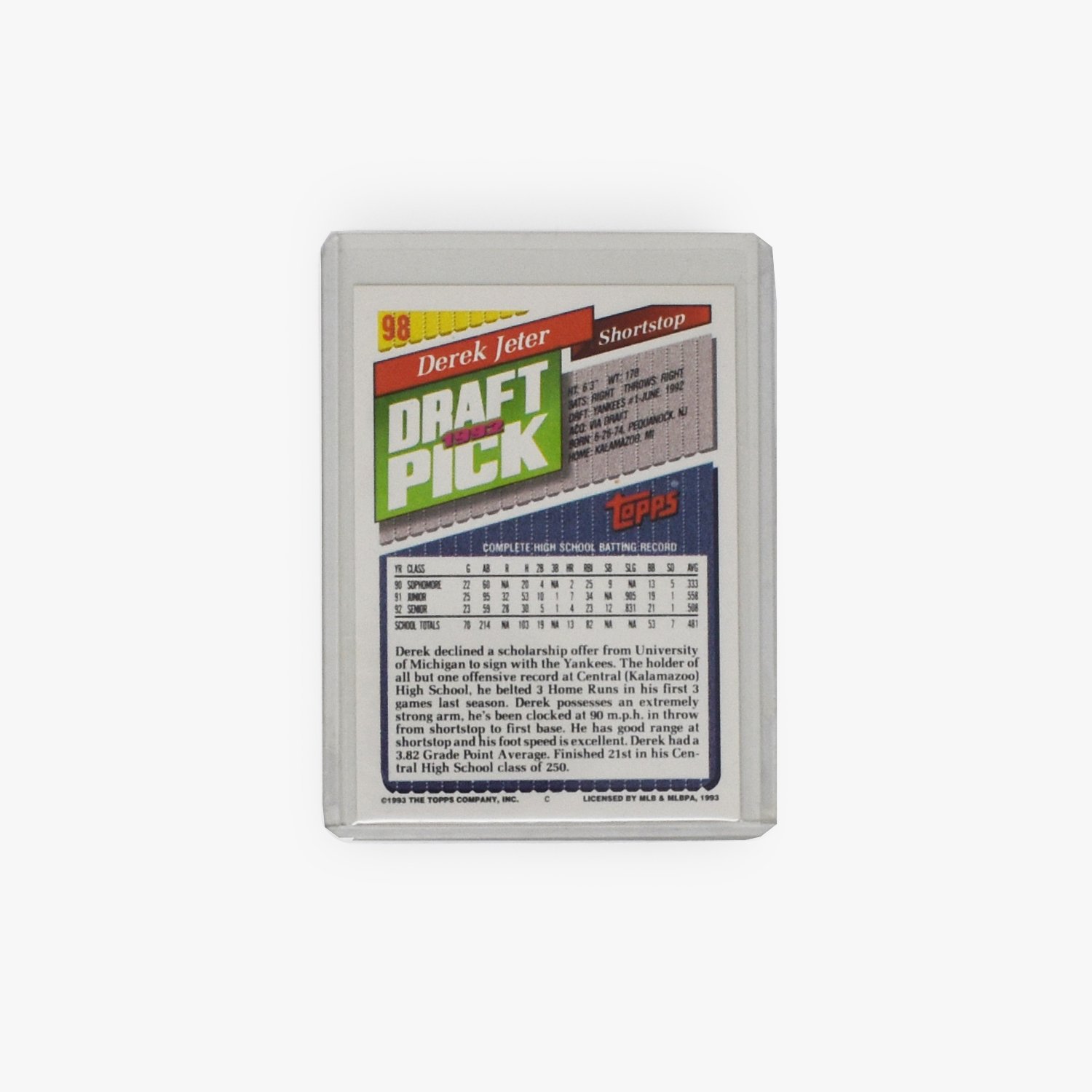1992 Topps Draft Pick Derek Jeter Rookie Card #98-2.jpg