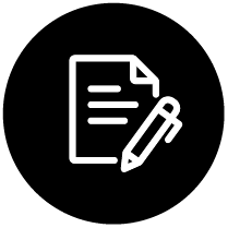 Icon of a document with lines of text and a pen representing Contract Administrator Role