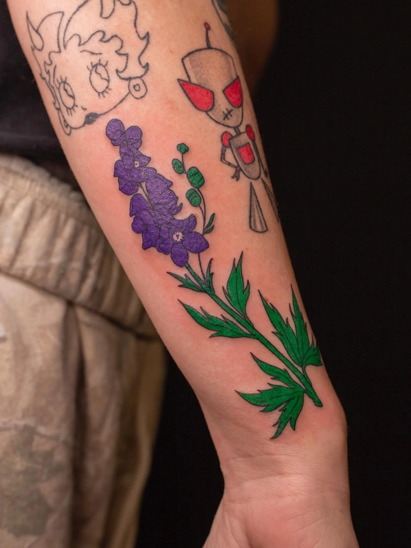 Wolf&rsquo;s Bane next to a healed Gir piece for Rhandi!!!🪻🙂&zwj;↕️💕

Booking February and March @darkartstattoomd just send a DM or my booking form for a spot💖