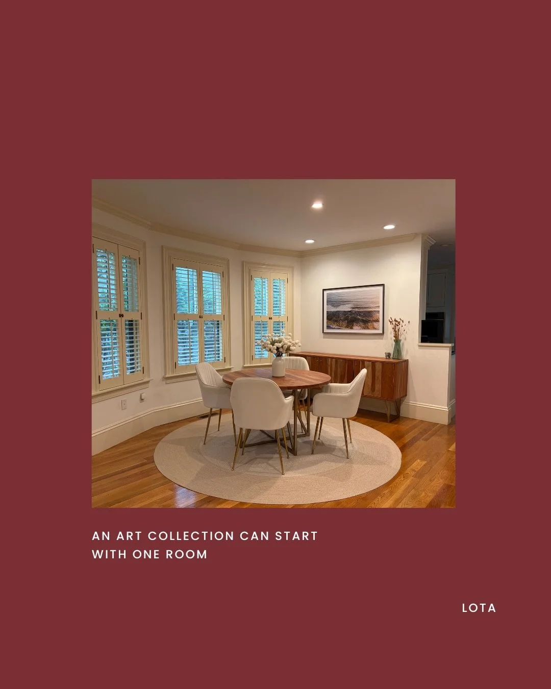 I get asked a lot where to start with art collecting - what to spend, what size to look for, where to even begin. The most common question though is can I just start with one wall?

This client started with one room and one wall above her dining room