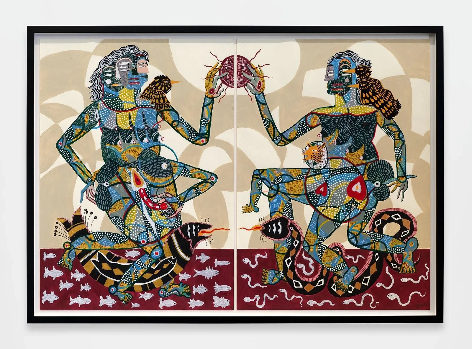 Tarini Sethi, Swimming at Sunrise (2025), a richly detailed artwork with   layered imagery and small visual easter egg details across the surface