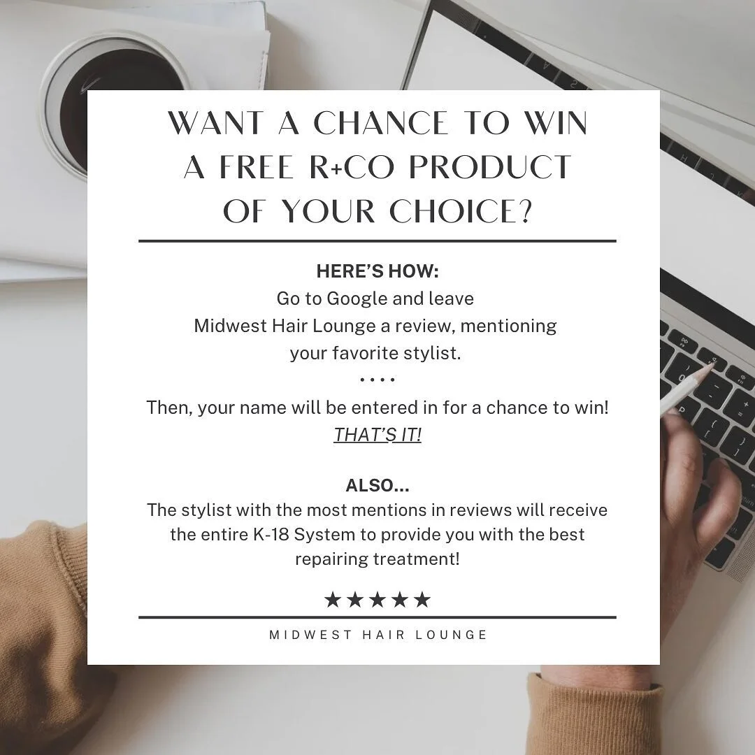 Let&rsquo;s have some fun&hellip; ⭐️✌🏼

We love and appreciate reviews for our stylists and our salon! Show some love for both by leaving us a Google Review, and be entered in for a chance to win a FREE R+Co Product of your choice! 😍

Leave us a re