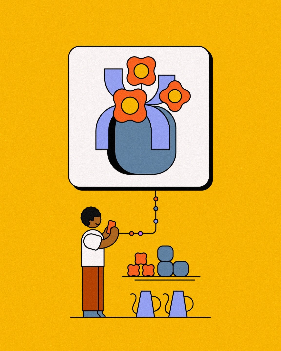 An illustration spot about how AI can assist us with shopping and creativity - through the lens of some ikebana flower arranging.