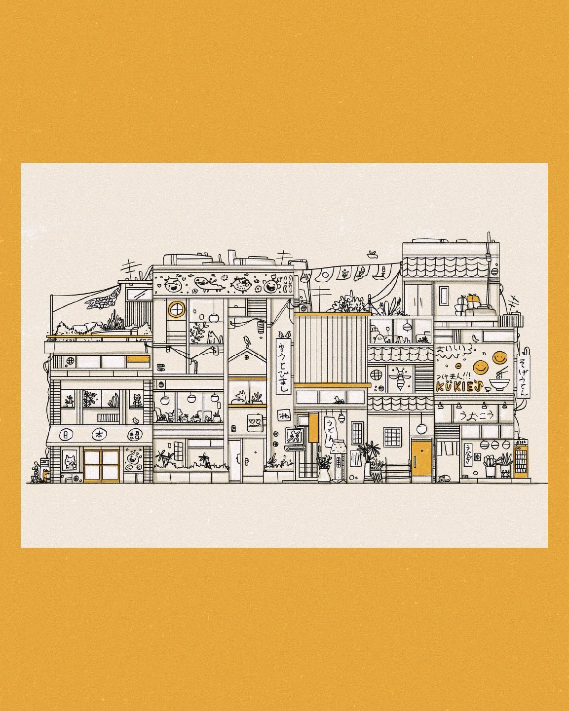 Some more from my series Tokyo storefront drawings I did a little while back. I love imagining all of the little signs, shops, and homes in the city. This one features the infamous @kukiesslurpshack by my good friend @crftsrvc - his popup ramen suppe
