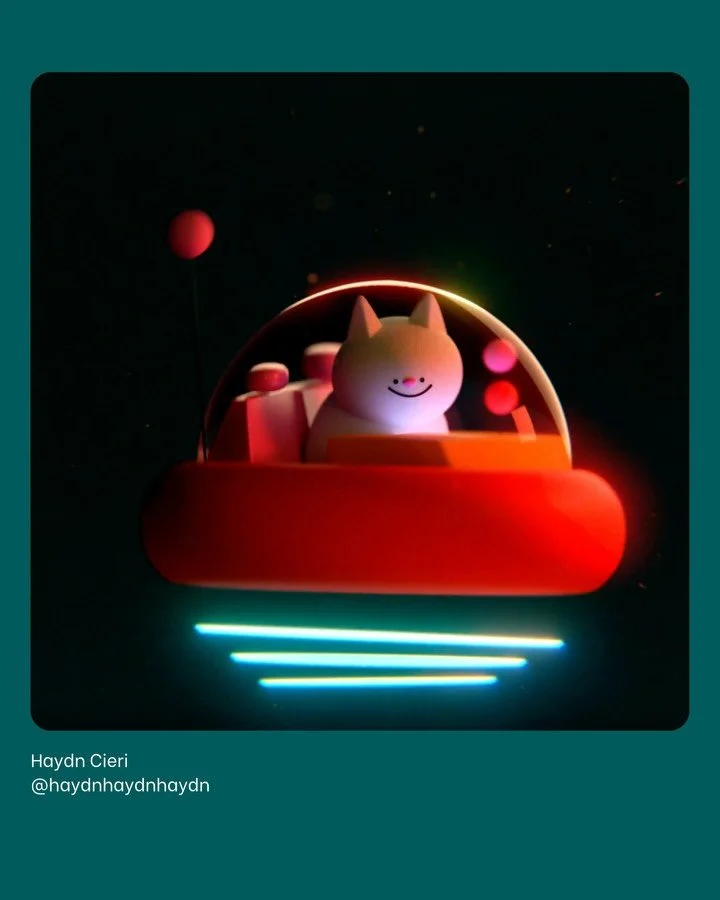 @haydnhaydnhaydn and I collaborated on this amazing little cat in space 3d animated loop. And by collaborate I mean I drew this cat in a little car and he made it into complete magic using Blender to 3-D model and animate it. I honestly could watch t