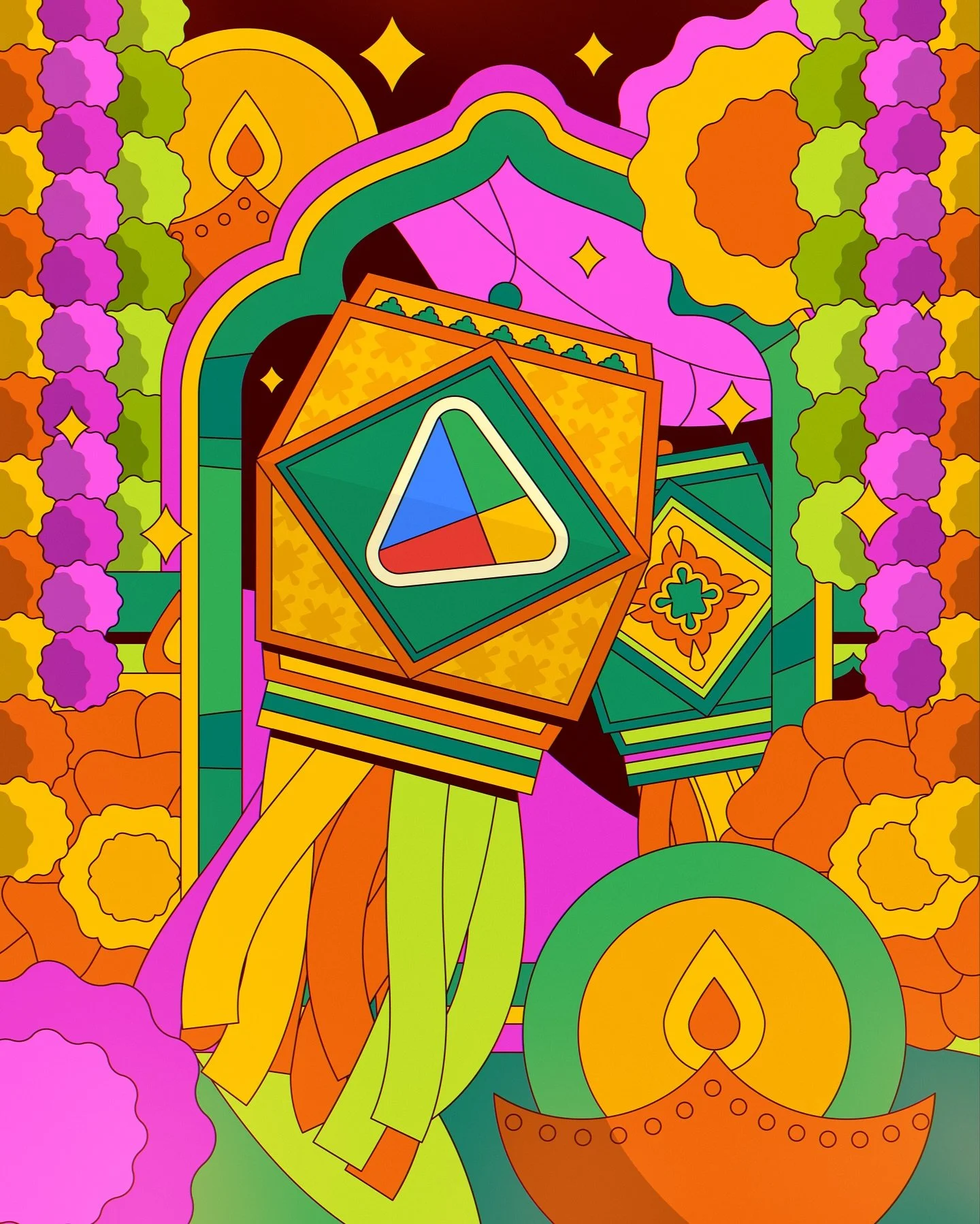 Happy Diwali 🪔 (October 20) from Google Play 🇮🇳! Diwali is the Festival of Lights and symbolizes light over darkness, good over evil, and knowledge over ignorance. 

I typically don&rsquo;t draw a ton of people, so this was a nice change of pace a