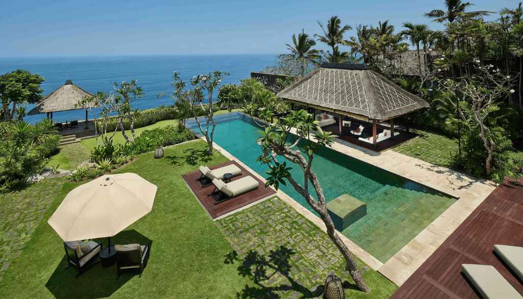 Private villa with infinity pool and ocean views at Bvlgari Resort Bali in Uluwatu overlooking the Indian Ocean