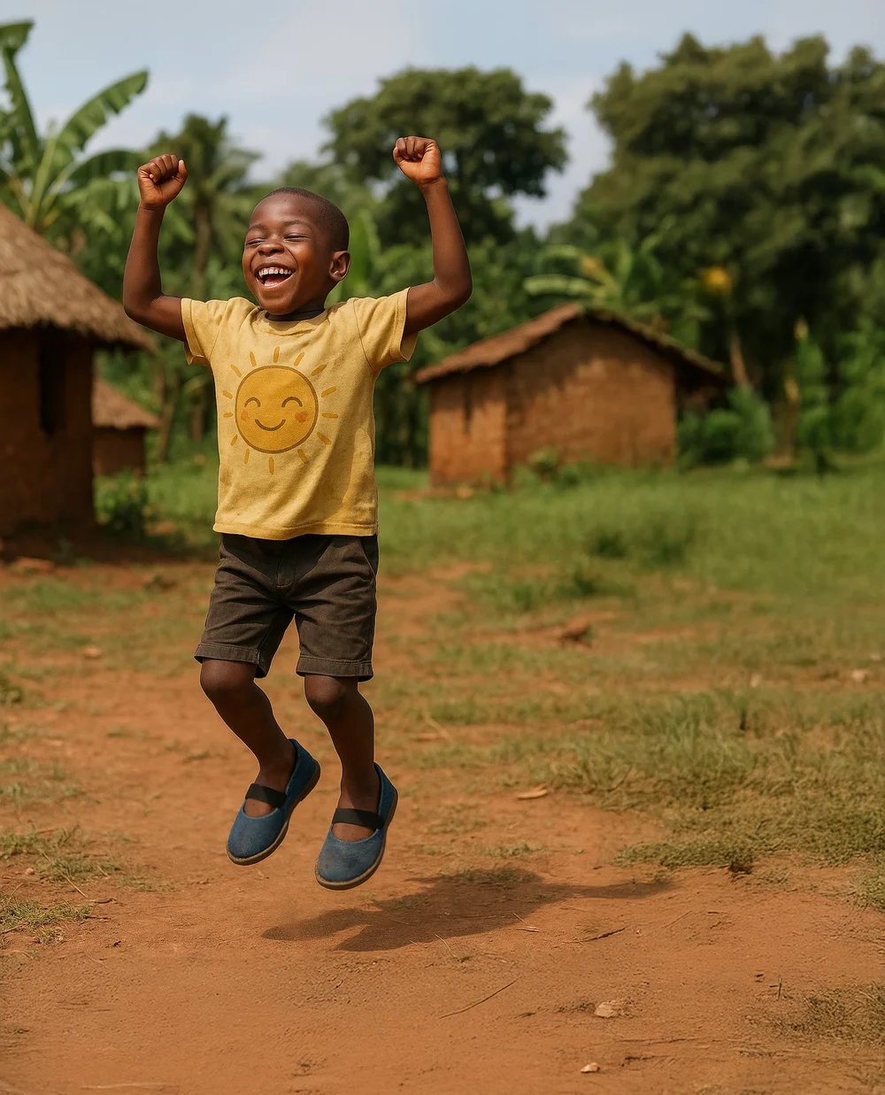 Child jumping after Sole Hope care