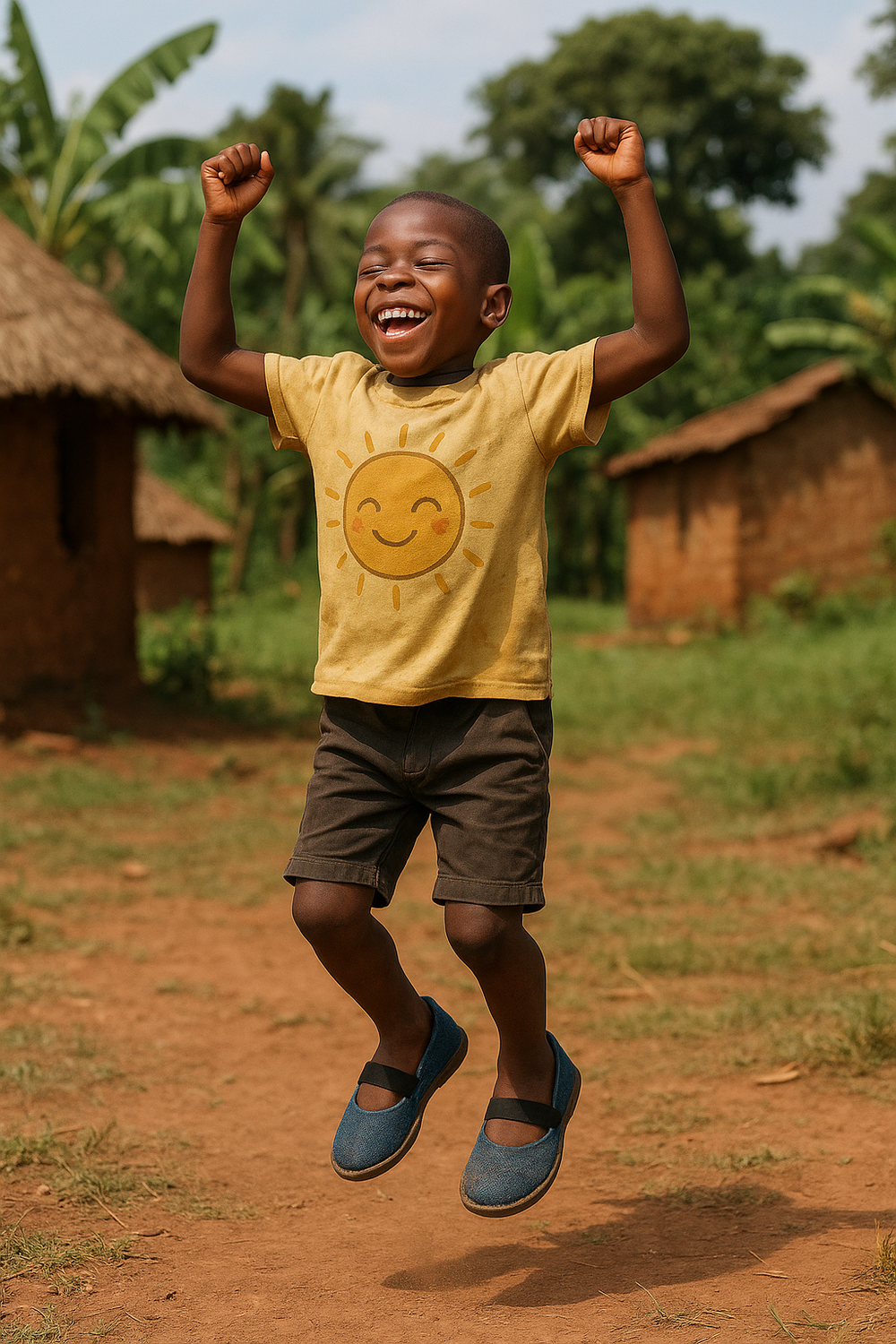 Child jumping after Sole Hope care