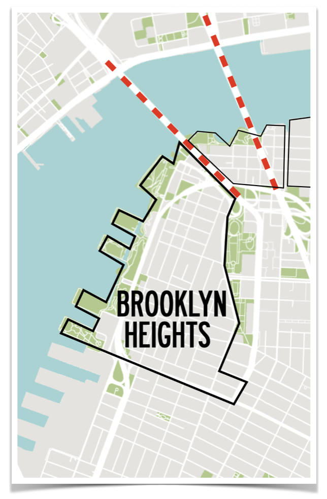 Un plan du quartier de Brooklyn Heights à Brooklyn quand vous visiter New York City en français