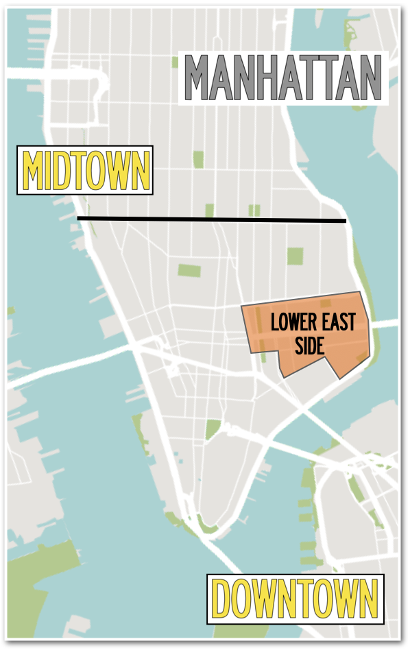 location du quartier du lower east side dans le Downtown de Manhattan new york city