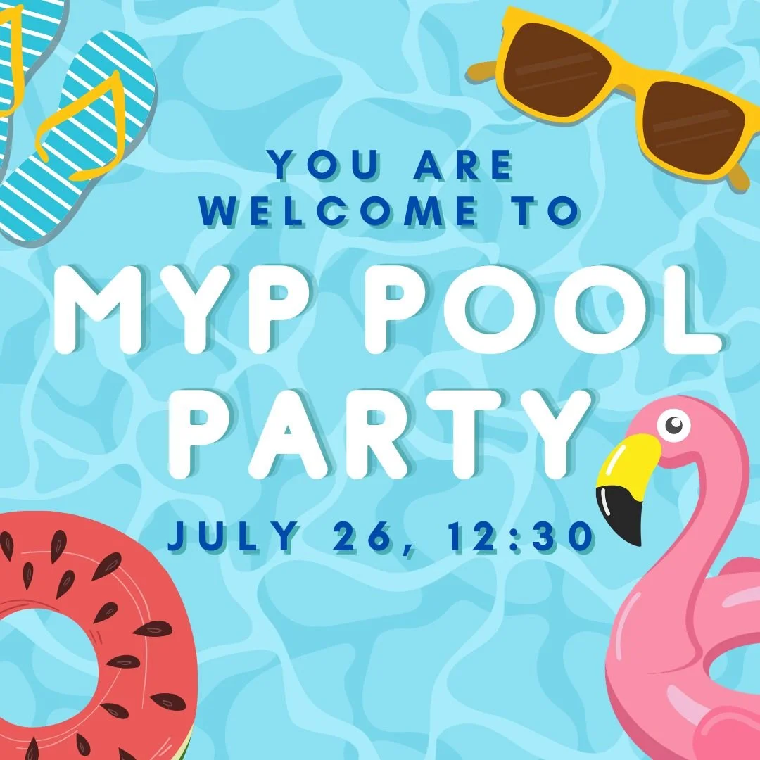 Bright blue pool background with giant floaties, sunglasses and sandals