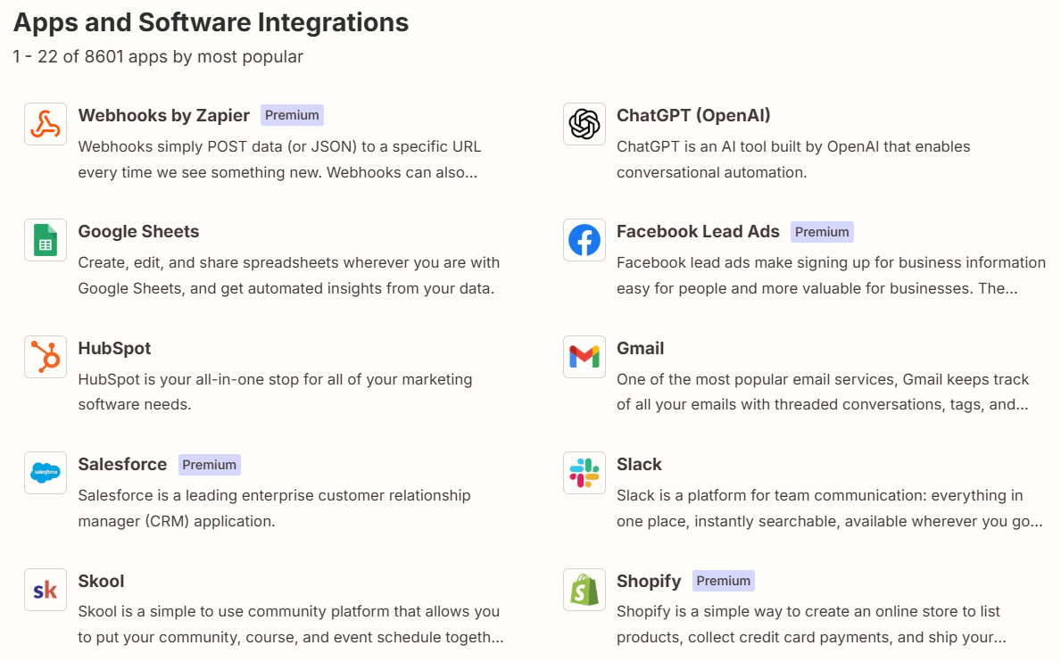 Zapier App and Software Integrations