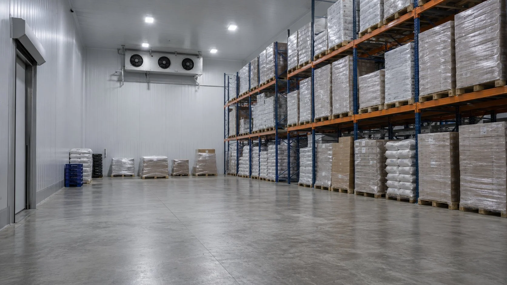 Large cold storage warehouse room with pallet racking in the GTA