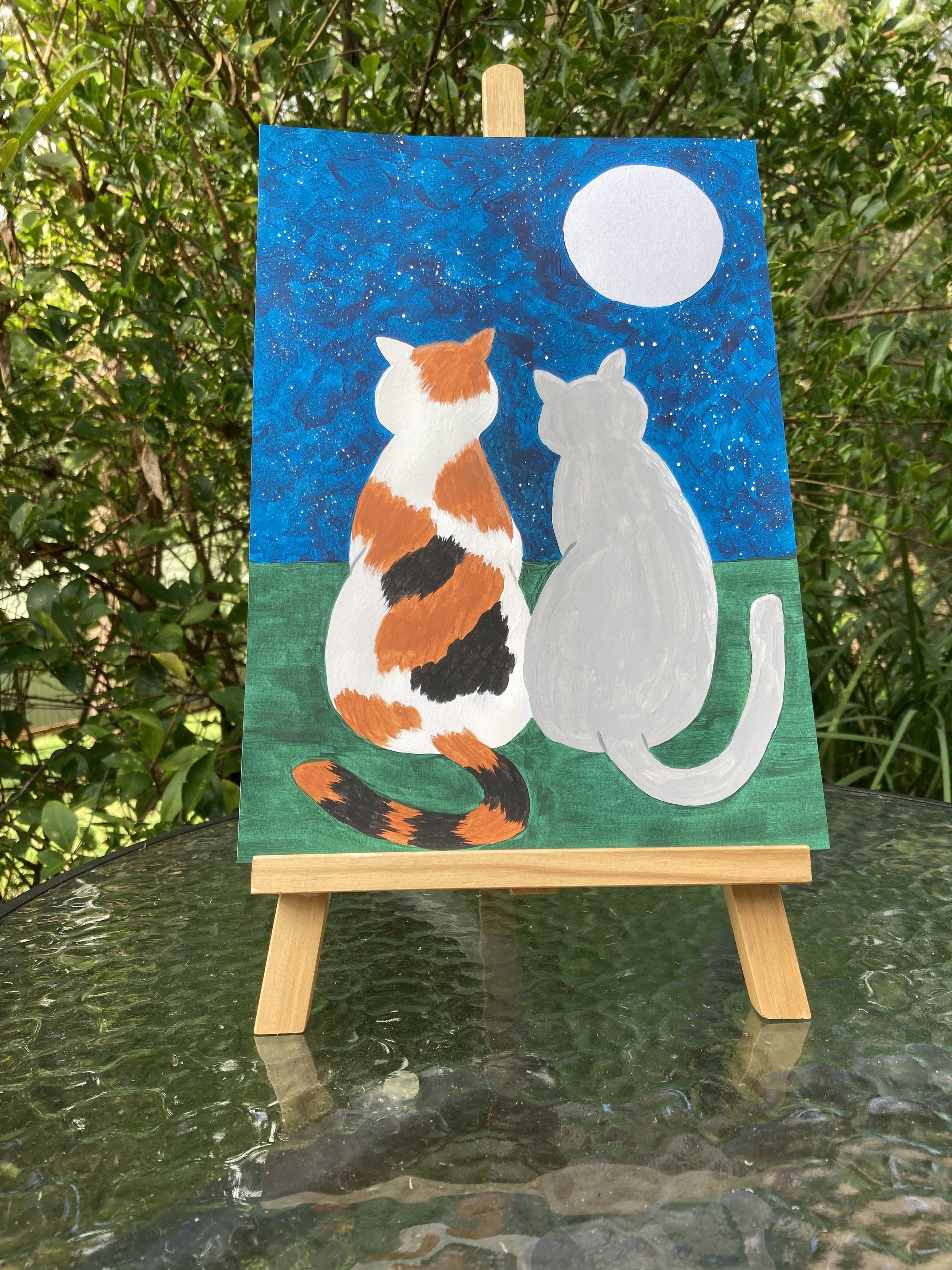 Moonlight Cats painting on easel.JPG