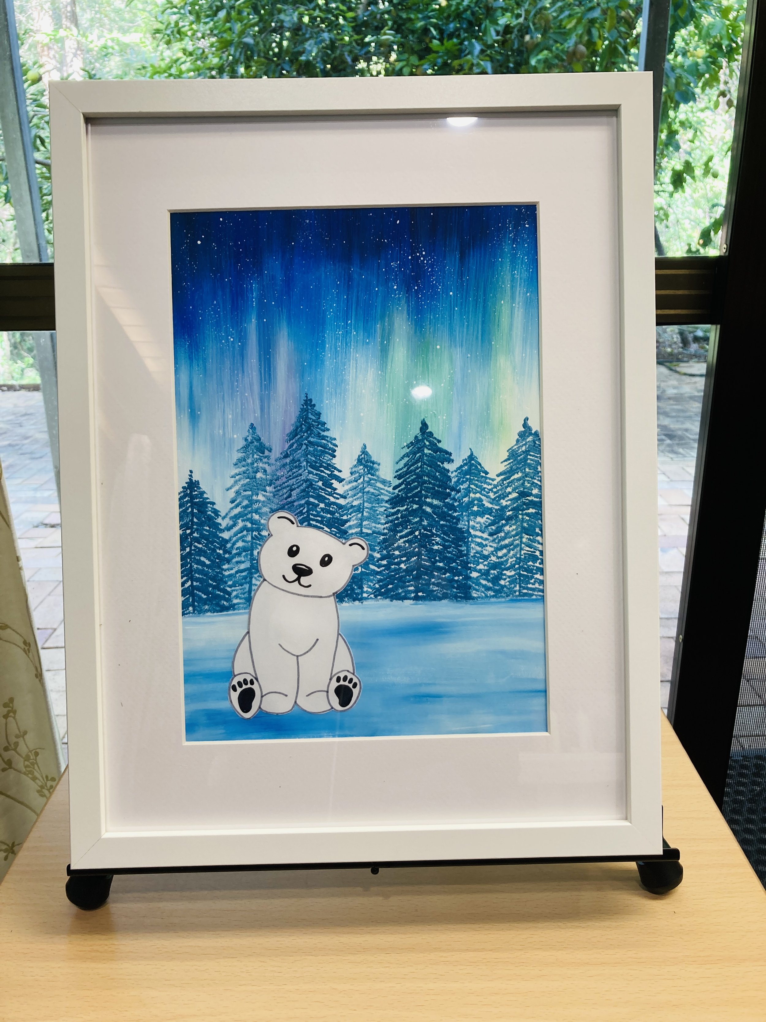 Northern Lights Polar Bear painting framed.jpg
