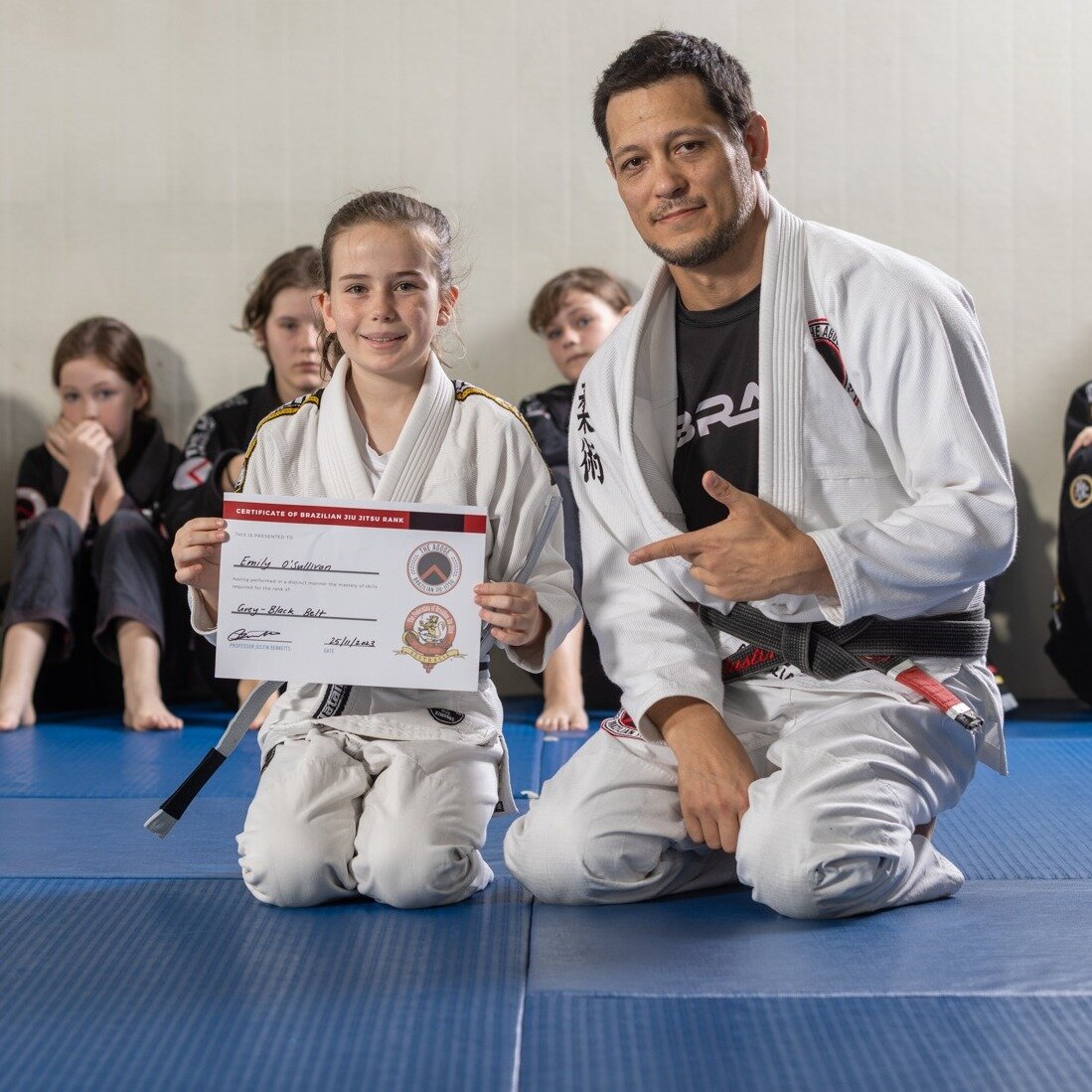 | New Grey/Black and Grey Belts |

Congratualtions Emilee, Zara, Aine, Thomas and Emily who leveled up at last weekends grading.

You guys are turning into little weapons on the mat.

Big thankyou to your coach @conor__martin who has done all the har