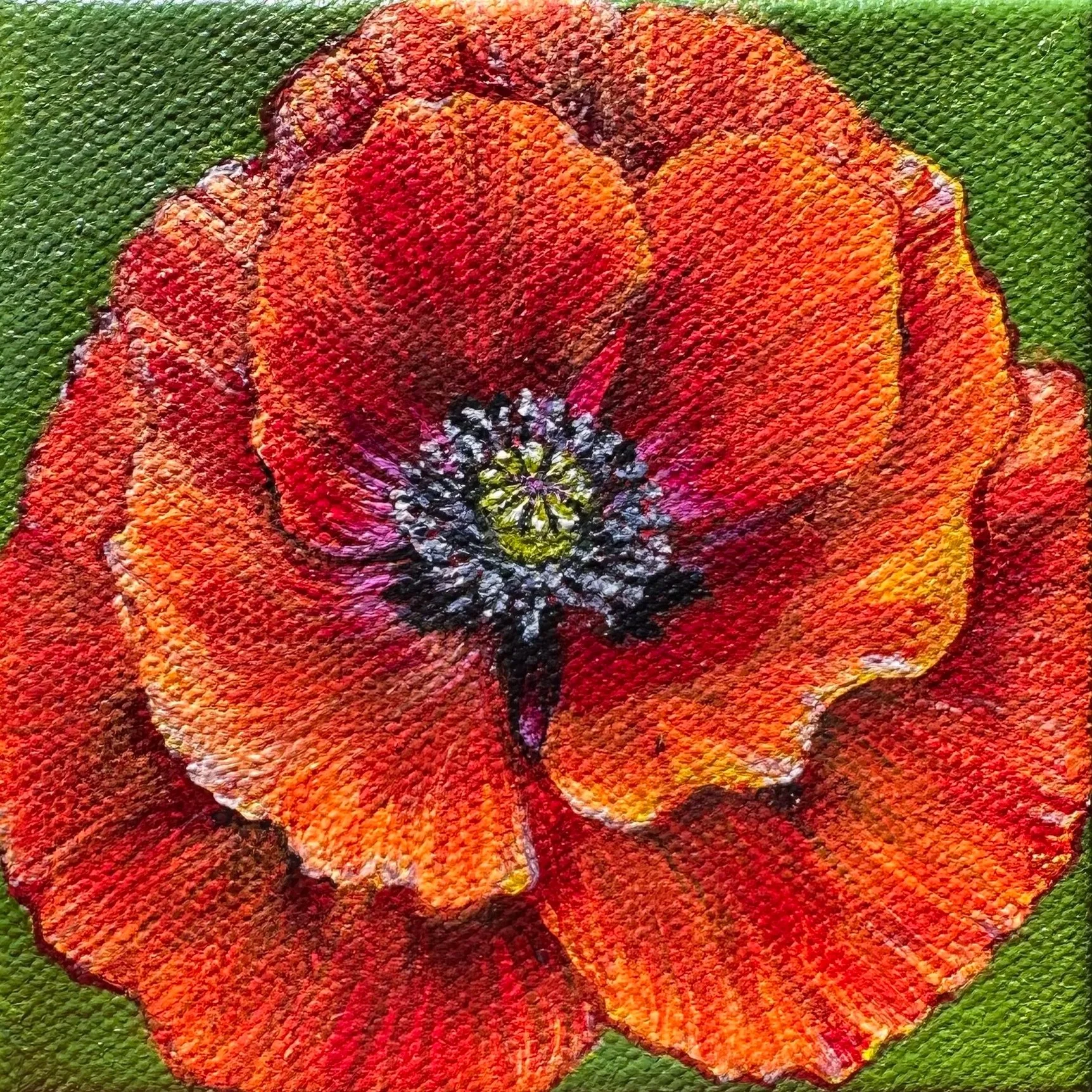Mother’s Day Poppy (2026). 4’’ x 4’’. Acrylic on canvas.