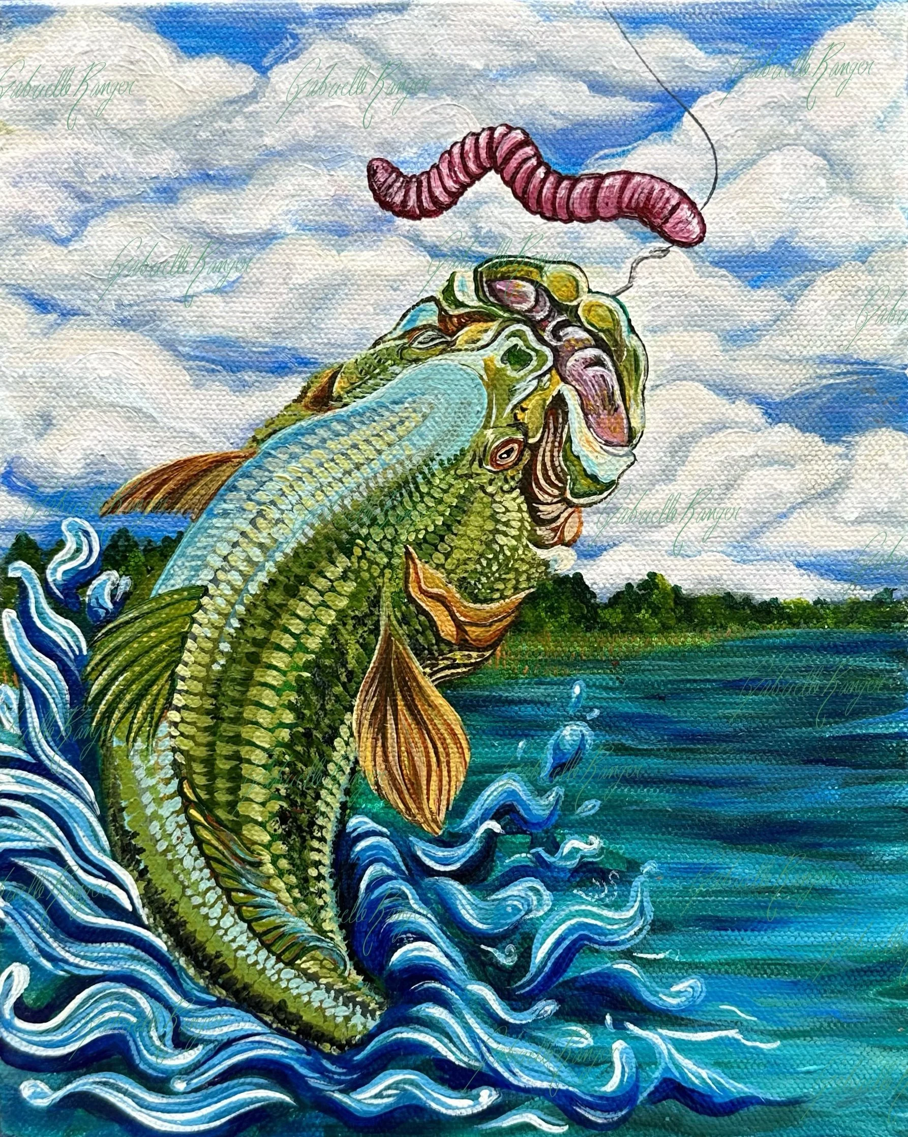 Catch of the Day (2023). 8.5 x 11 in. acrylic on canvas. Commissioned.