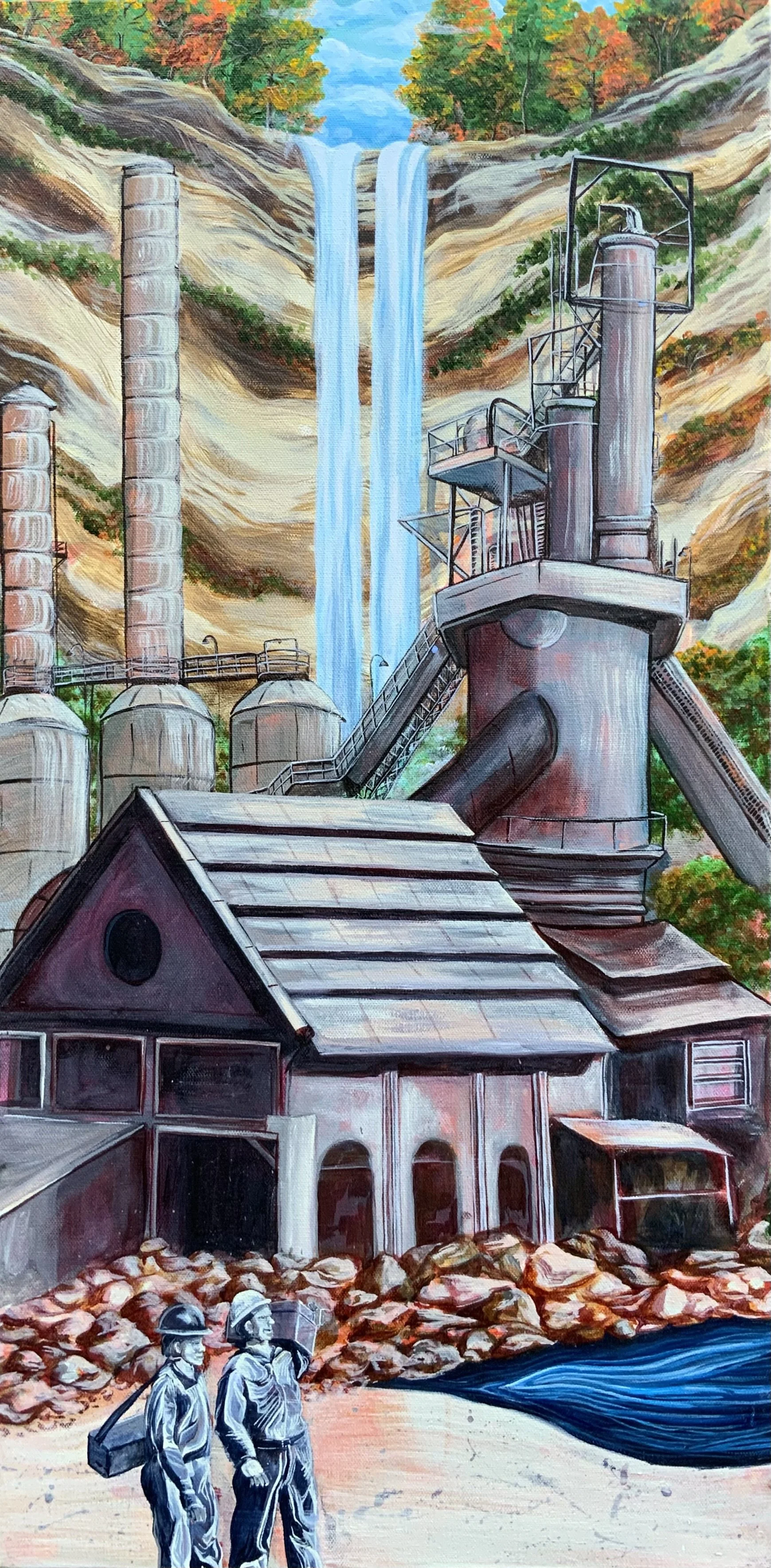 Where Hamilton Industry Meets Nature (2023). 15 x 30 in. Acrylic on canvas.