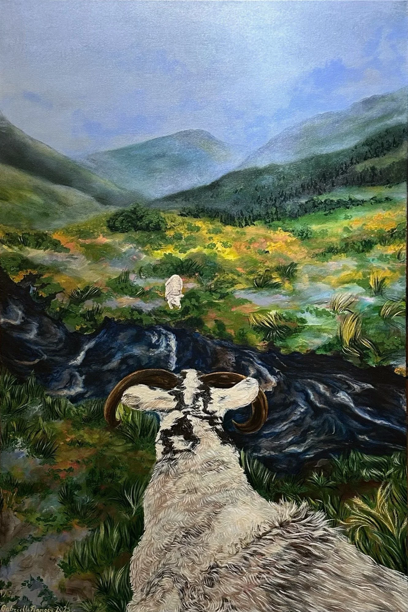 Memories of Sky II (2025). 24 x 36 in. Acrylic on canvas. Currently on exhibition.