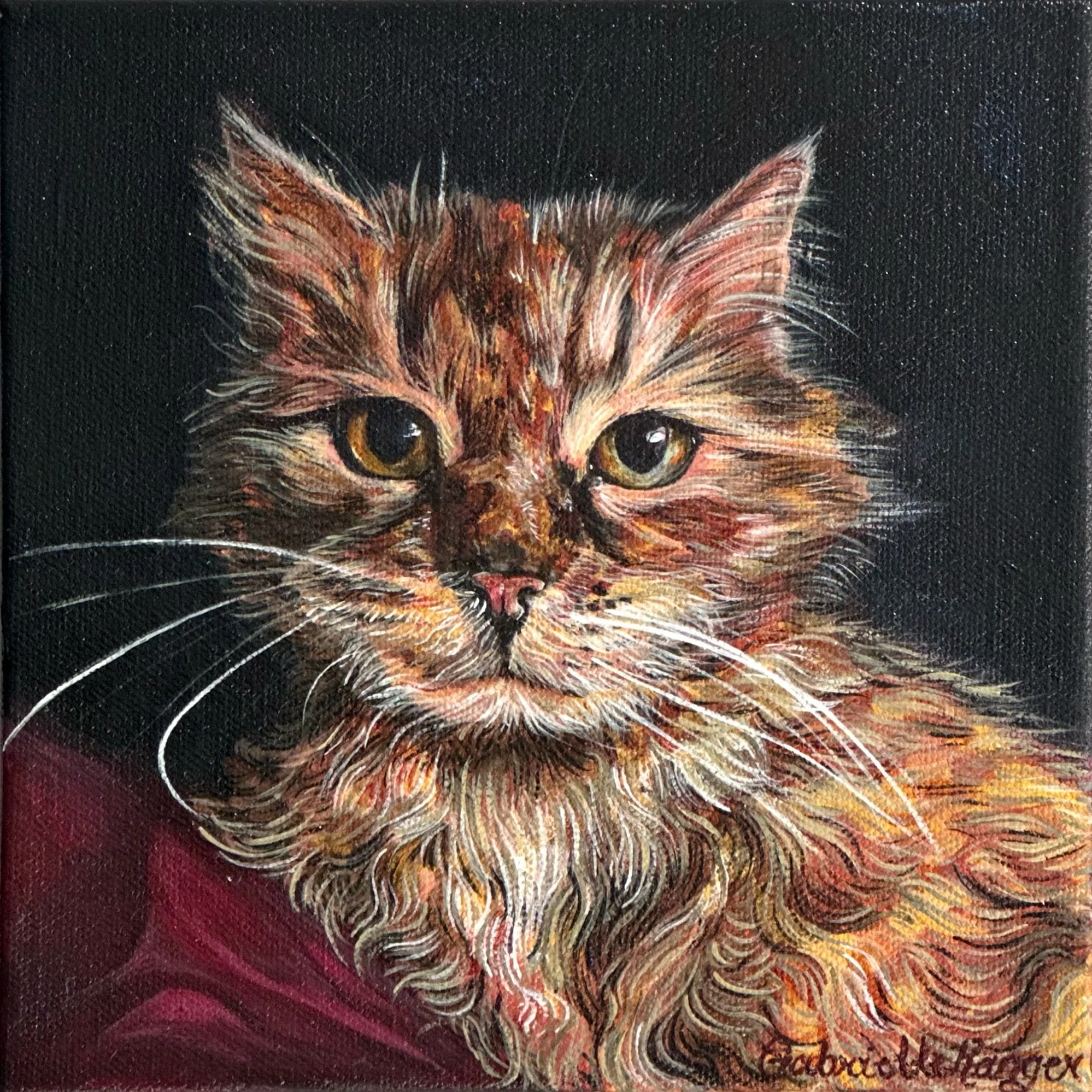 Lounging Cat (2025). 8 x 8 in. Acrylic on canvas. Commissioned. 