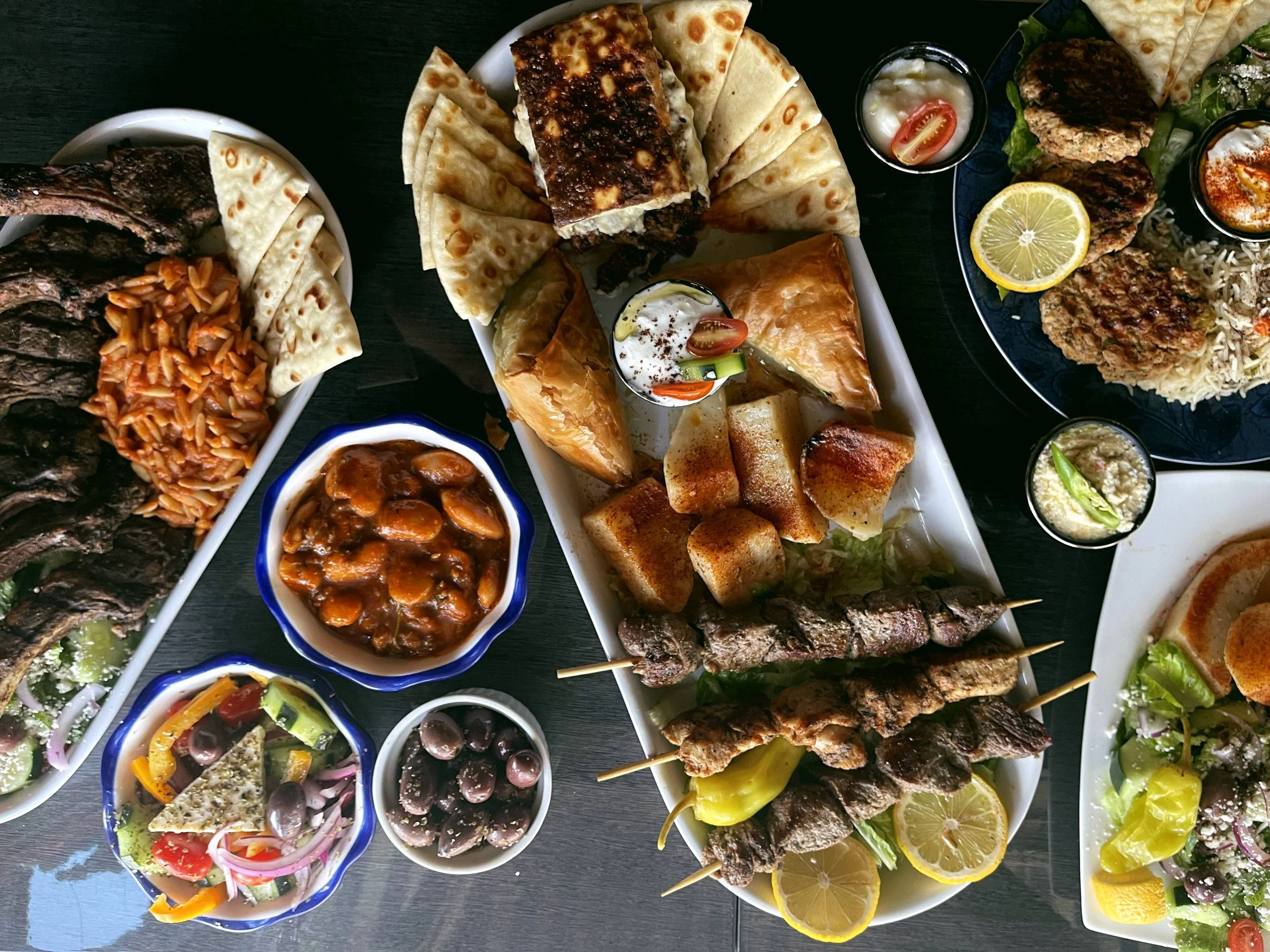 Greek catering style food spread