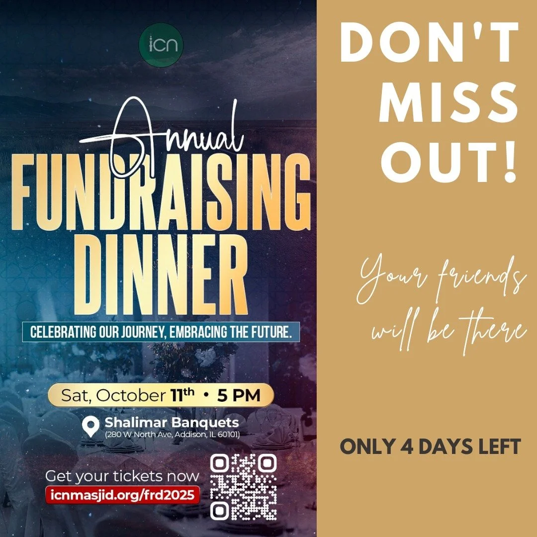 Only 4 Days to go to the ICN Fundraising Dinner &ndash; Oct 11th!
 🎉
If you haven&rsquo;t bought your tickets yet, please do so ASAP - many ICN families will be there inShaAllah and you don't want to miss it!

Be a part of this beautiful evening of 