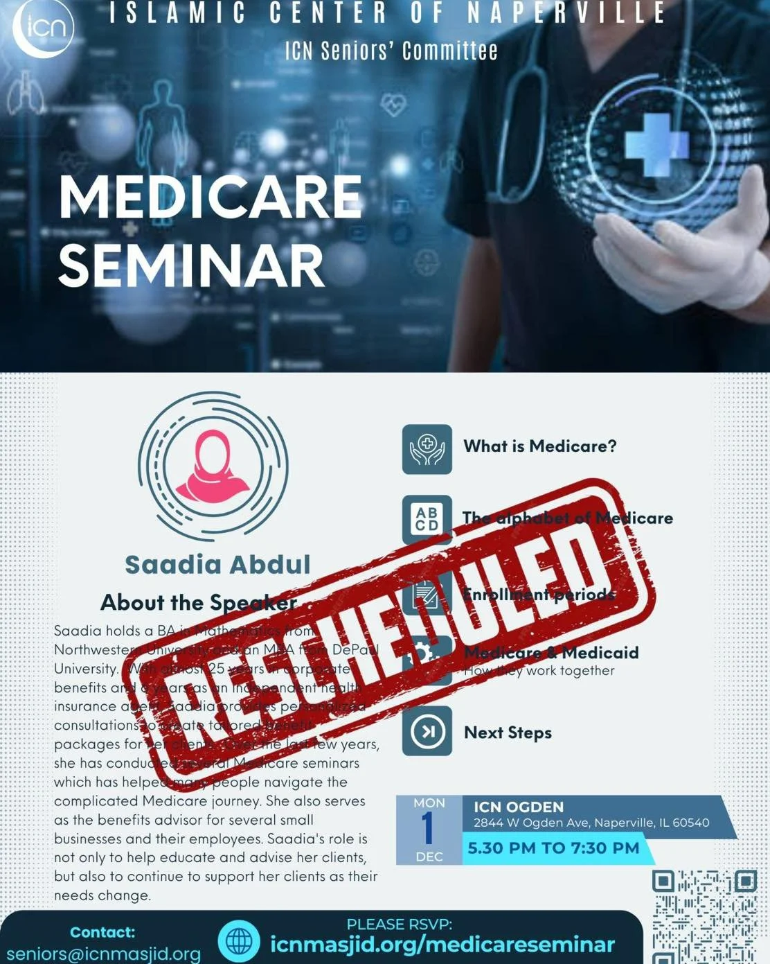 📢 Medicare Seminar Update

_Medicare seminar has been rescheduled.
Sorry for the inconvenience! 
More details will be shared soon...