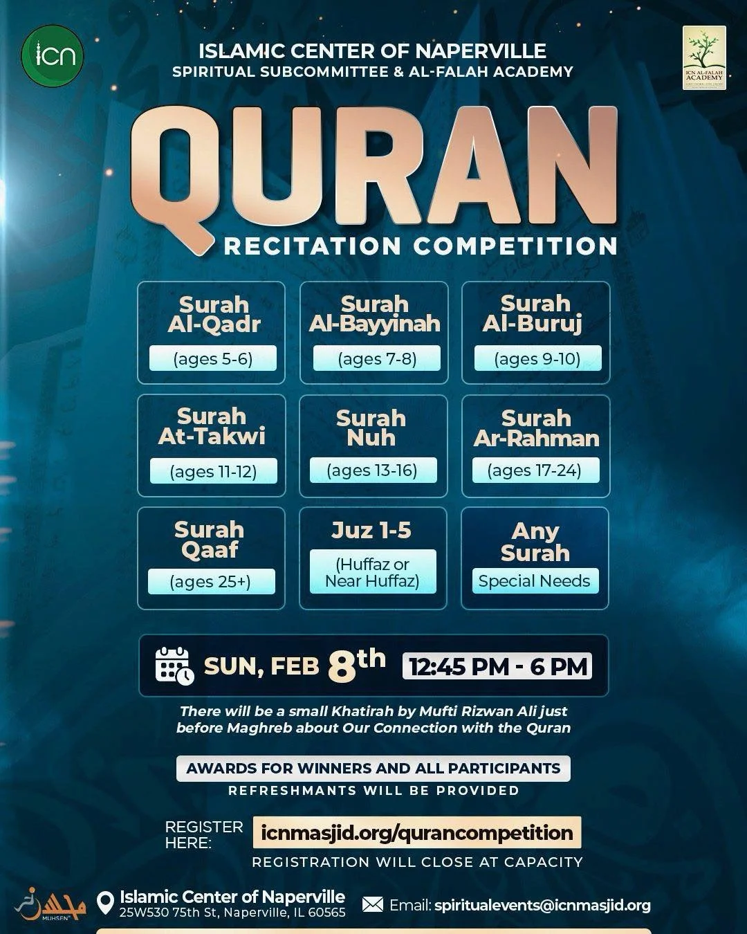 🌙 As-Salāmu &lsquo;Alaykum wa Rahmatullahi wa Barakātuh, dear ICN family!

✨ Registration is now open for our Annual Qur&rsquo;an Competition &mdash; an opportunity to deepen our connection with the Book of Allah and encourage Qur&rsquo;anic excelle