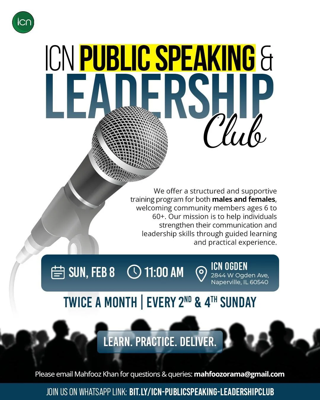 🎤 ICN Public Speaking &amp; Leadership Club

A structured and supportive training program for males &amp; females (ages 6&ndash;60+)

🎯 Our Mission:
To help individuals strengthen their communication and leadership skills through guided learning an