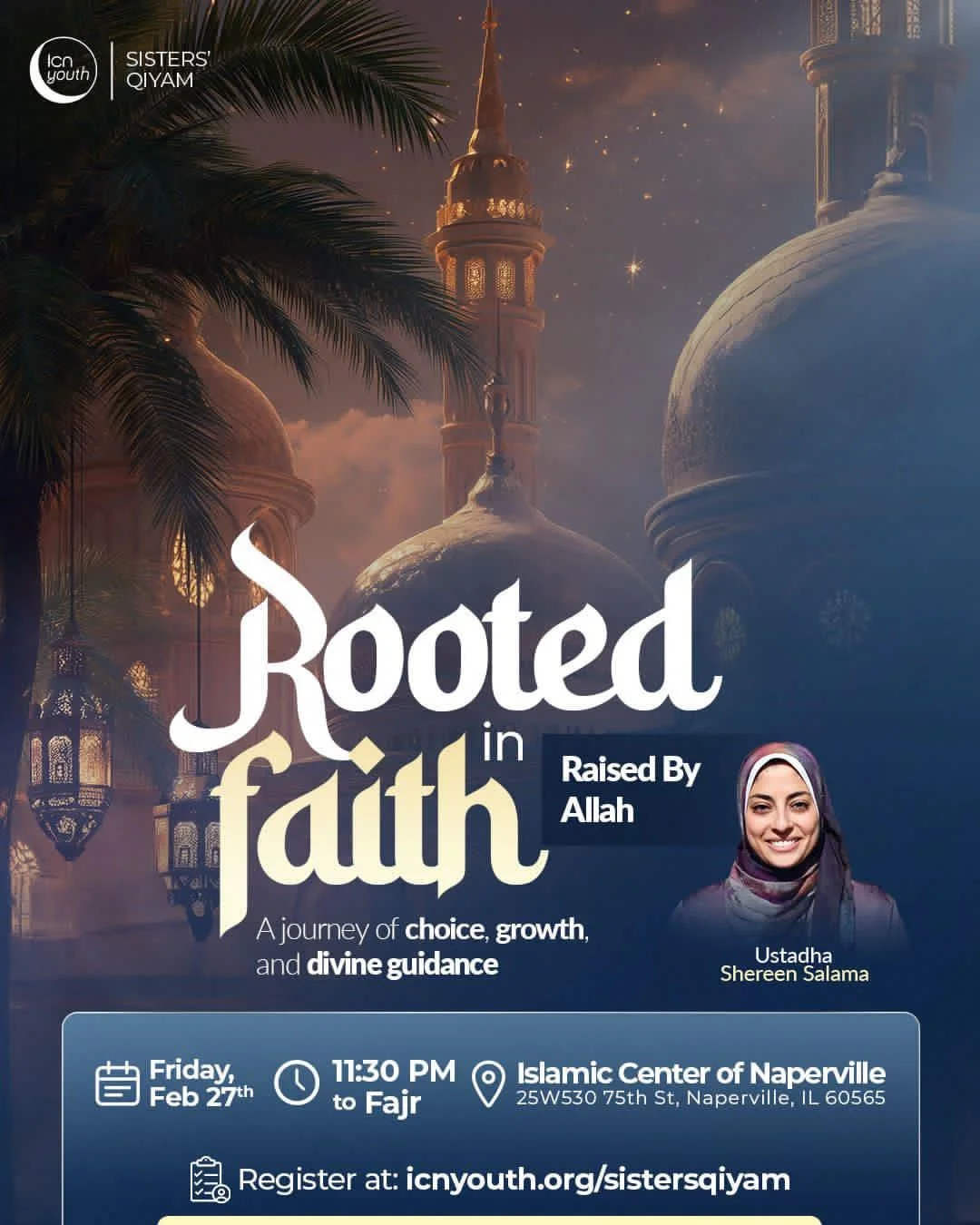 Join us for our annual ICNY Sisters&rsquo; Qiyam, Rooted in Faith: Raised by Allah  a powerful night of reflection, renewal, and sisterhood. 🌙✨

Step away from the noise of everyday life Through inspiring reminders, heartfelt du&lsquo;a, and meaning