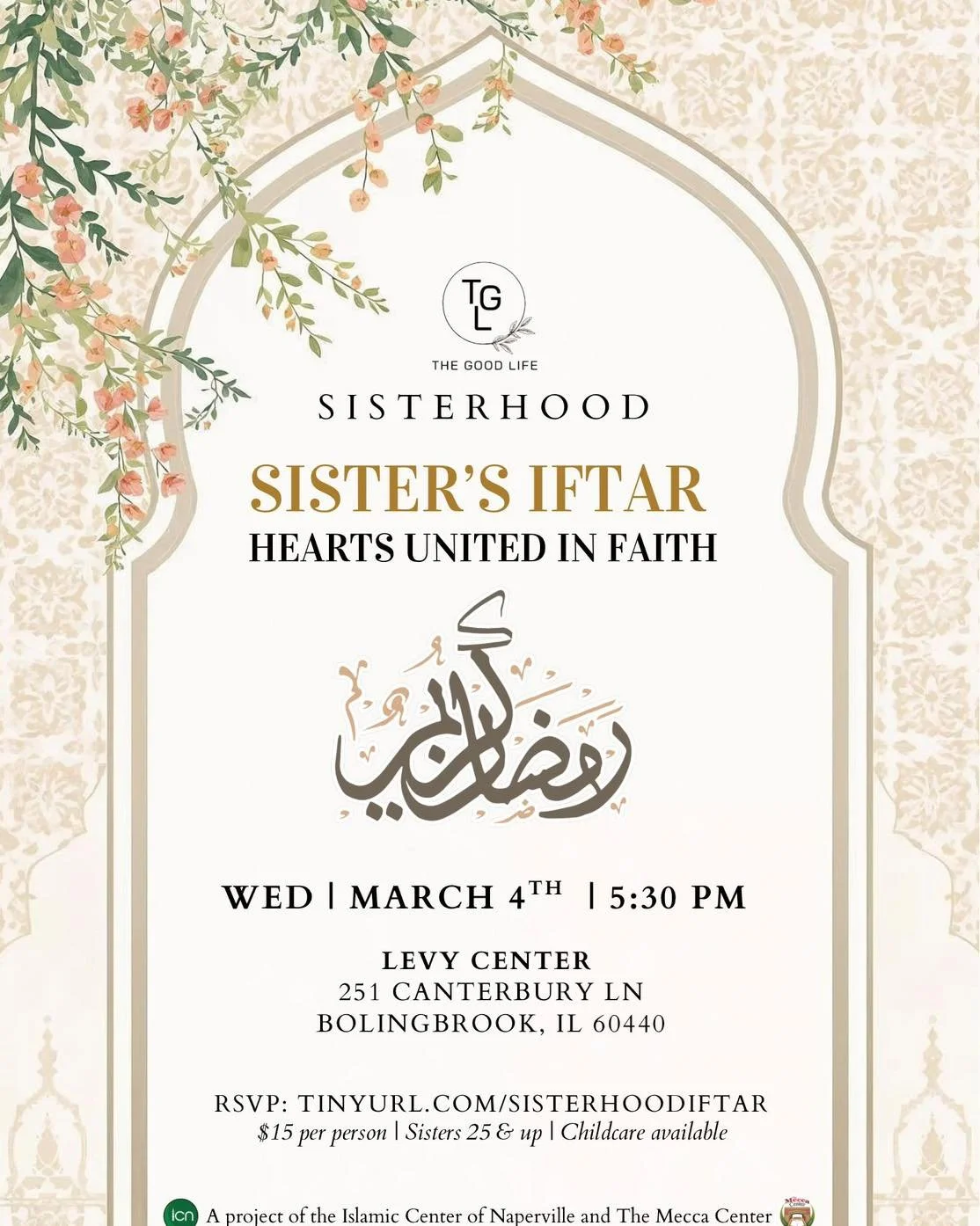 Join us for a beautiful evening of connection, reflection, and sisterhood at our TGL Sisterhood Iftar 💕🌙✨

This special night is an opportunity to build meaningful friendships, grow in faith, and celebrate the blessings of Ramadan in unity.

📅 Wed