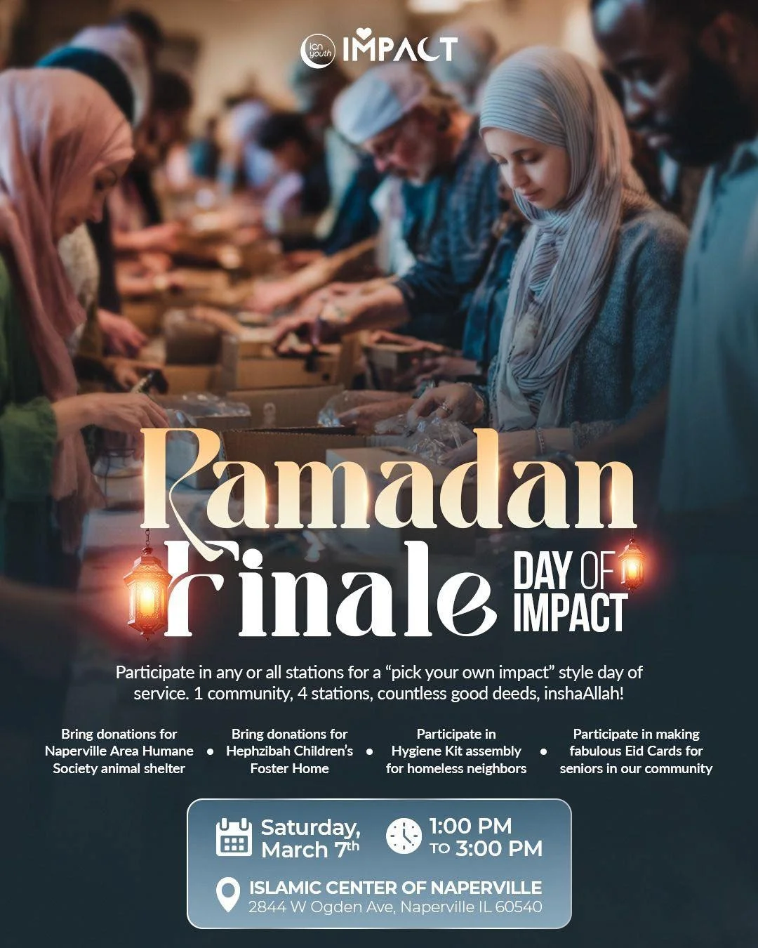 Join us for a meaningful afternoon of service and community at our Ramadan Finale - Day of Impact! 🕌✨🕊️

Drop in with family and friends for a &ldquo;pick your own impact&rdquo; style day of service. Feel free to participate in any number of statio