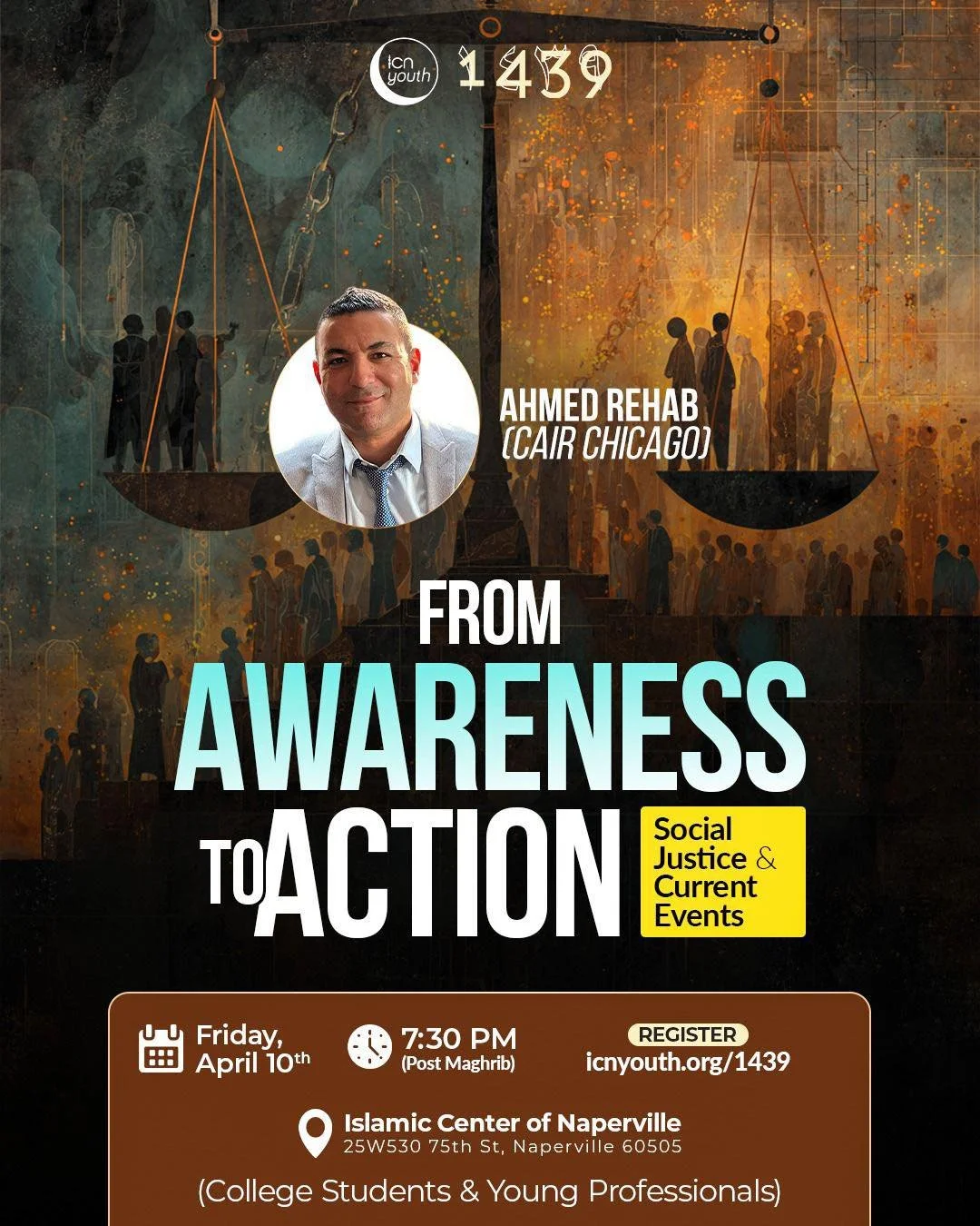Join us for an inspiring evening as special guest Ahmed Rehab explores how awareness can be transformed into meaningful action. In a time shaped by pressing social justice issues and global events, this session will challenge and empower you to move 