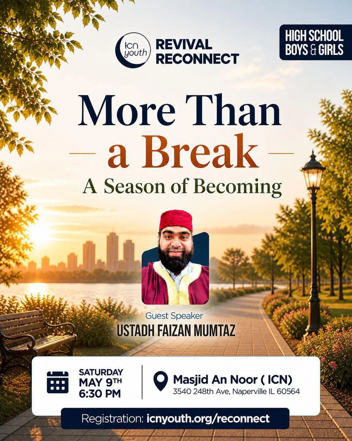 In a season where time can easily be wasted, this is a reminder that every moment is an opportunity to grow, reconnect, and become closer to Allah.

Join us this Saturday for with Ustadh Faizan Mumtaz &mdash; an evening of reflection on using your ti