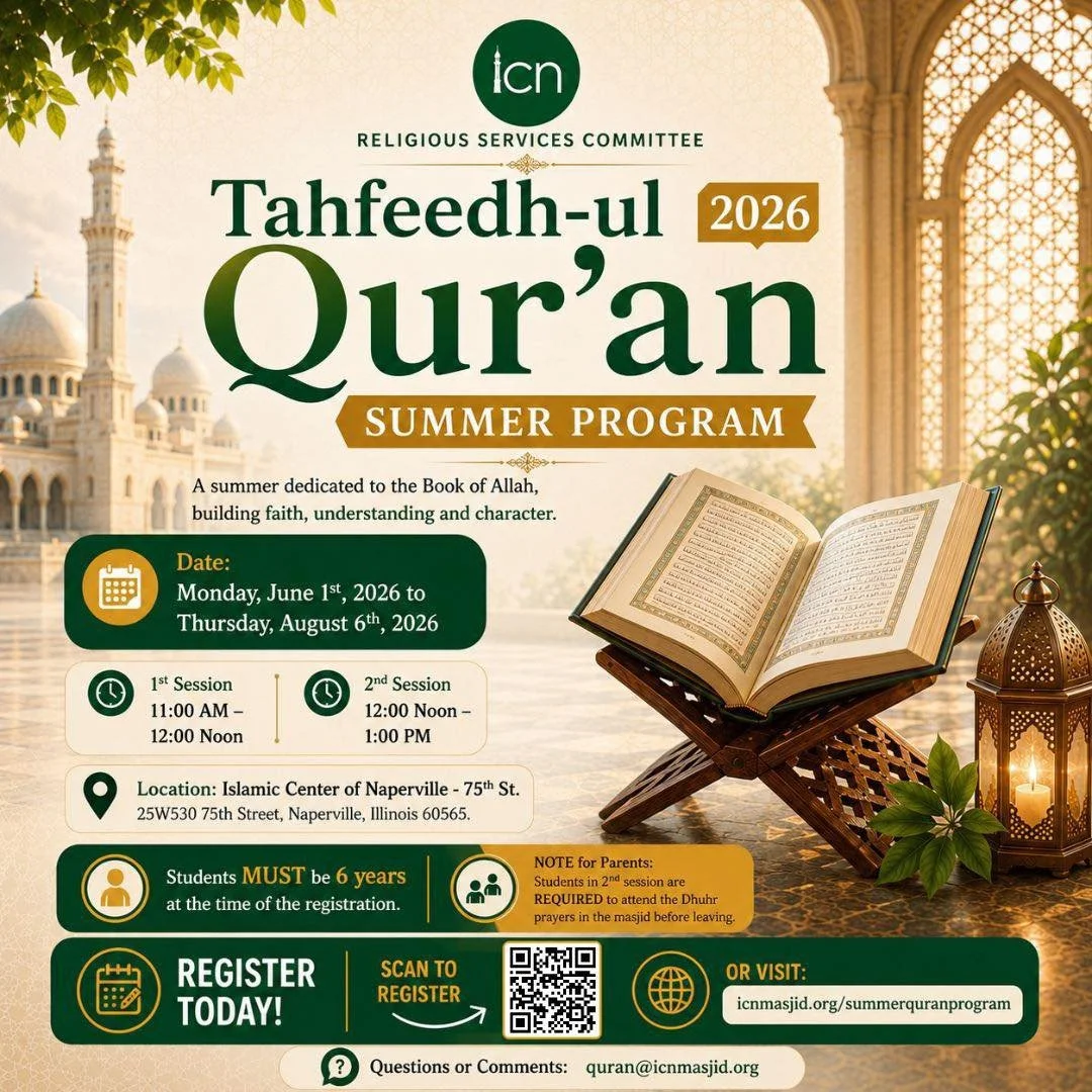 🌙 *Summer Qur&rsquo;an Program &ndash; Registration Now Open!* 🌙

Alhamdulillah, RSC (Religious Services Committee) is pleased to announce the Tahfeedh-ul Qur&rsquo;an Summer Program for children *ages 6 and above* , in sha Allah.

📅  Dates: Monda