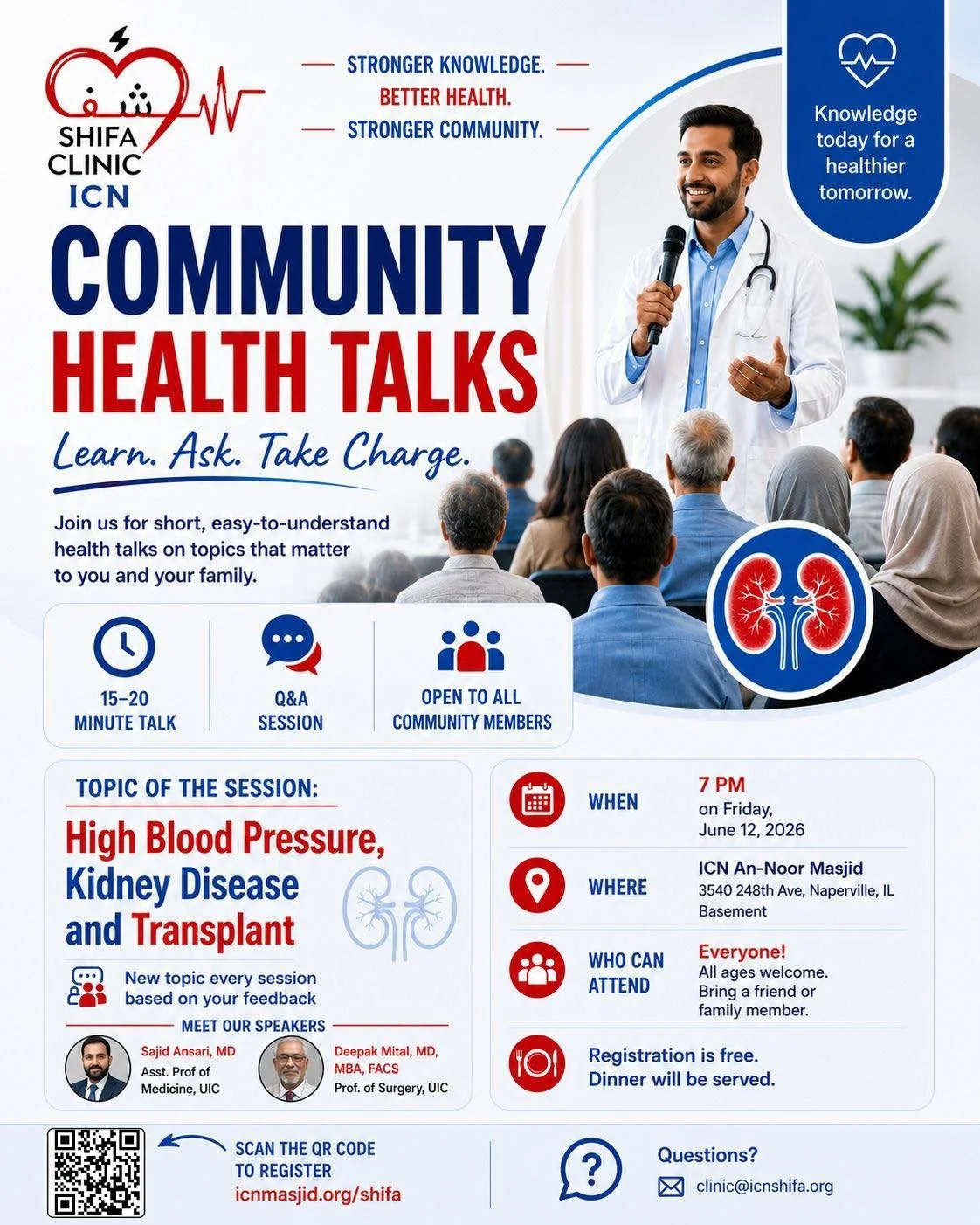 Alhamdulillah, ICN Shifa Clinic is happy to announce the launch of a new Community Health Talks series that will benefit the entire community inShaAllah. The first session is Friday, June 12th. Every session will have a new topic. Please click on lin