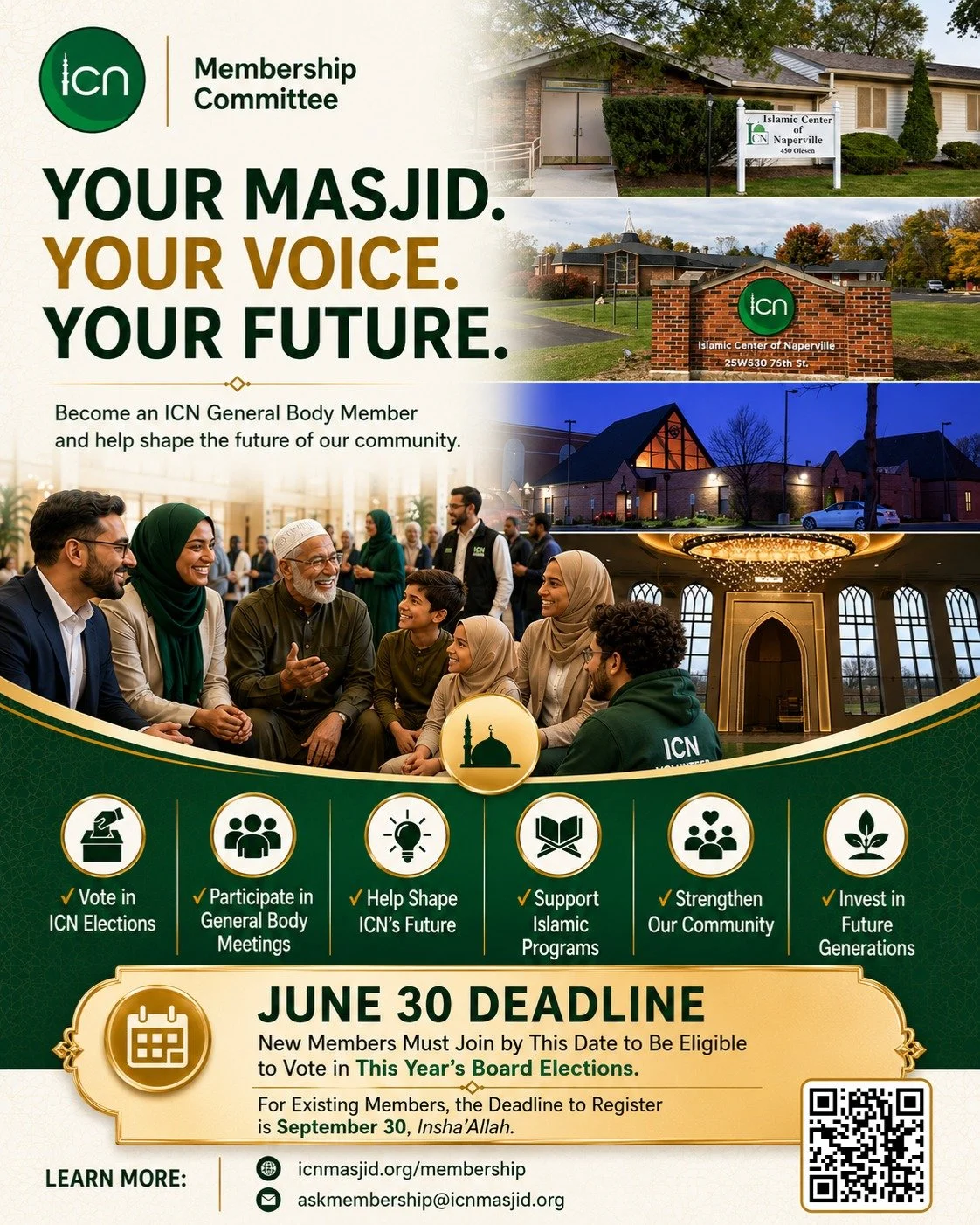 Your Masjid. Your Voice. Your Legacy.

ICN is more than a place of worship&mdash;it is our community's home for prayer, education, youth development, outreach, and service.

By becoming an ICN General Body Member, you become an active stakeholder in 