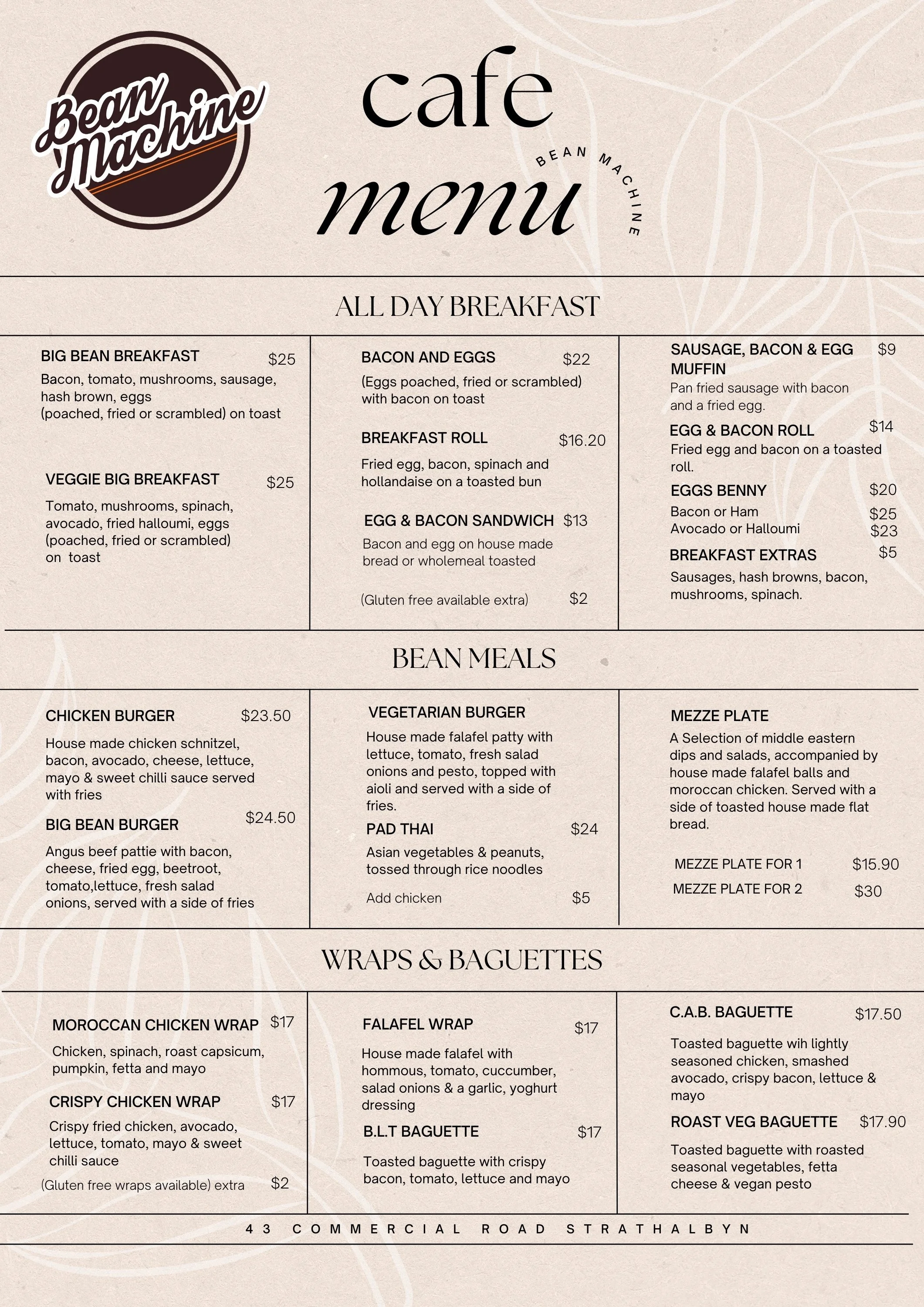 Menu — BEAN MACHINE