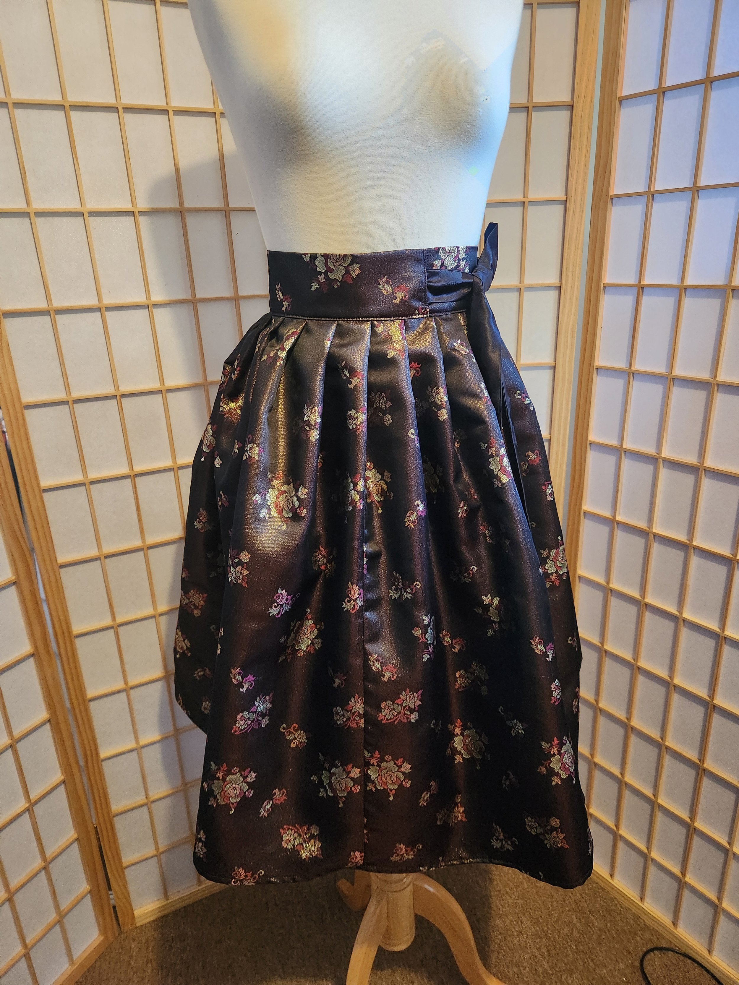 Contemporary Hanbok Skirt - Black & Gold Roses